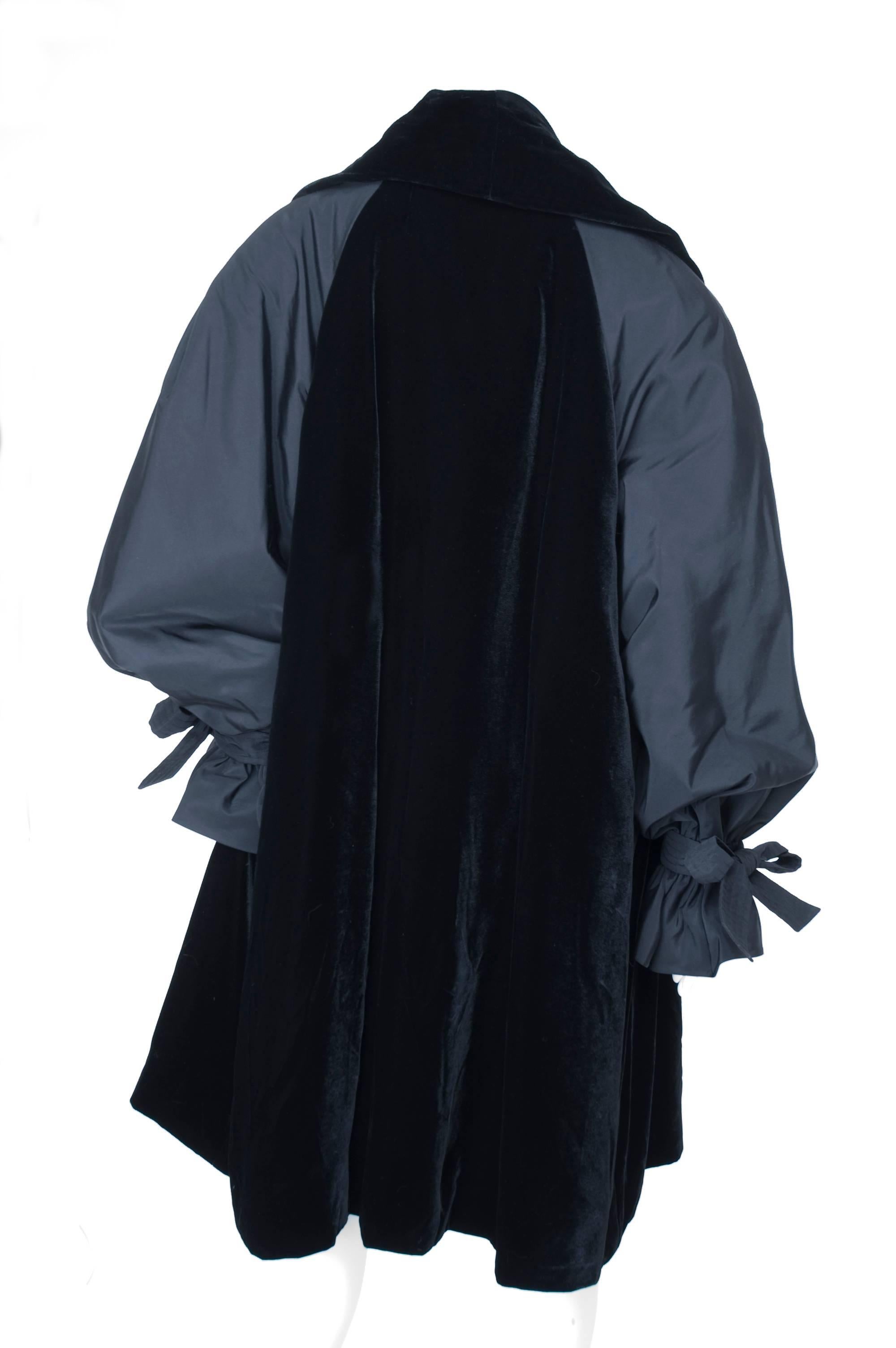 Vintage 90's Christian Lacroix Black Velvet Oversized Coat For Sale 3