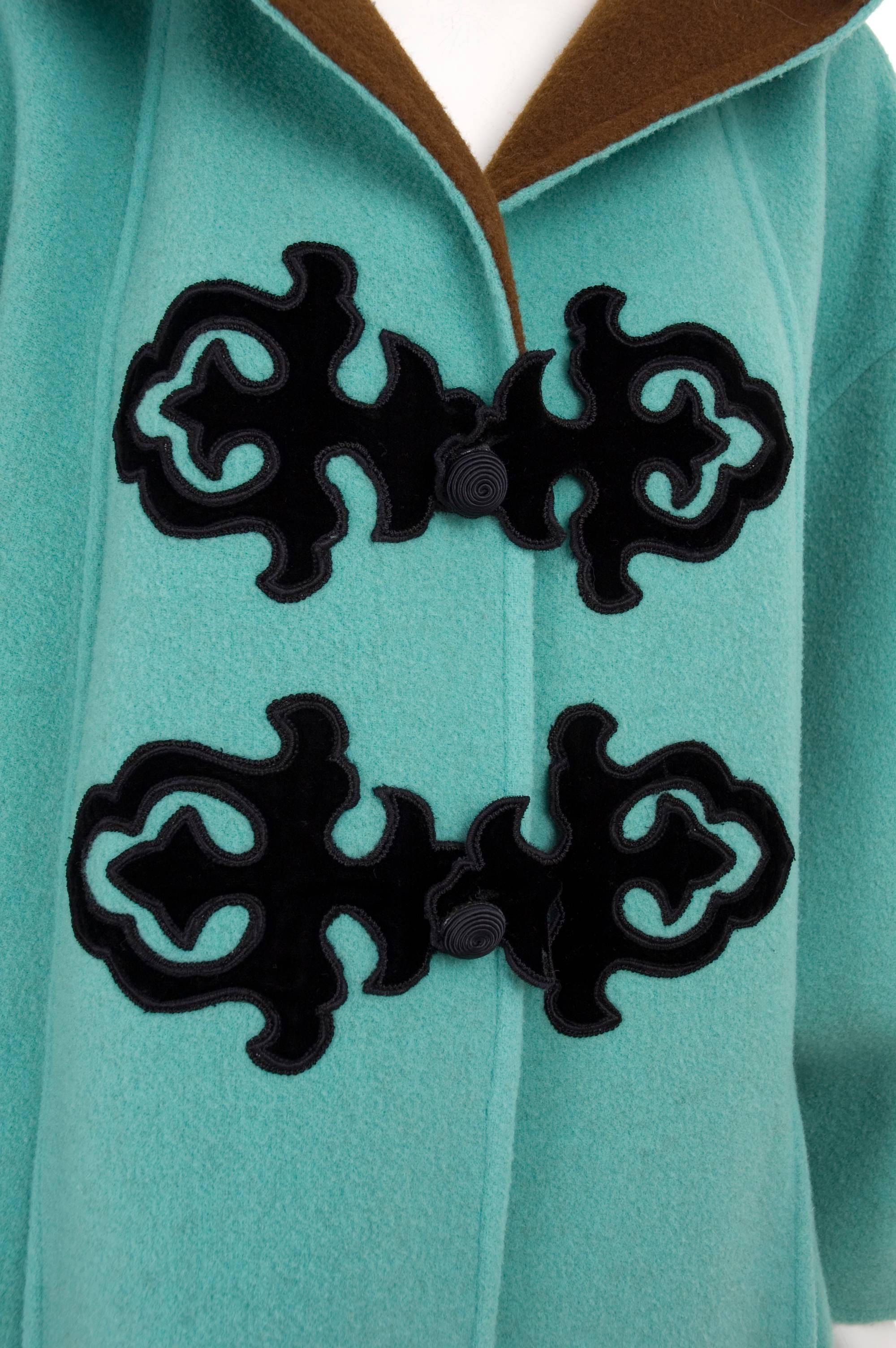 1990's Christian Lacroix Green & Brown Oriental Appliqué Coat 3