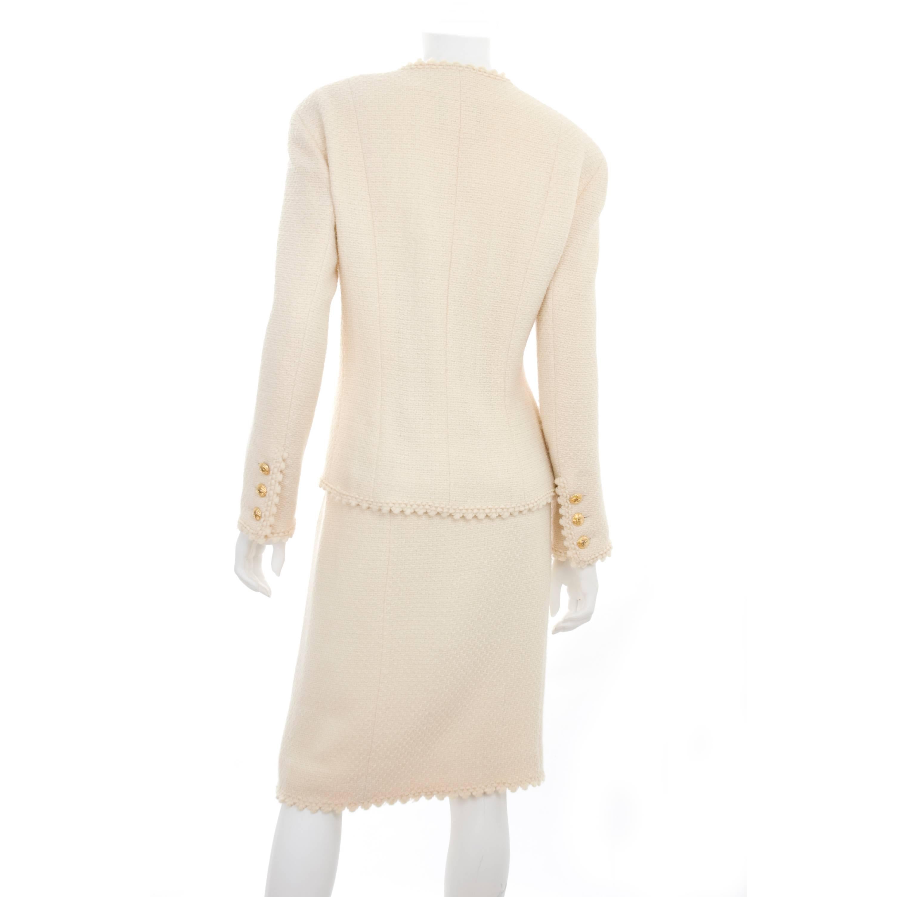 80's Vintage Chanel Suit in Creme with Picot Edge and Gold Buttons 1