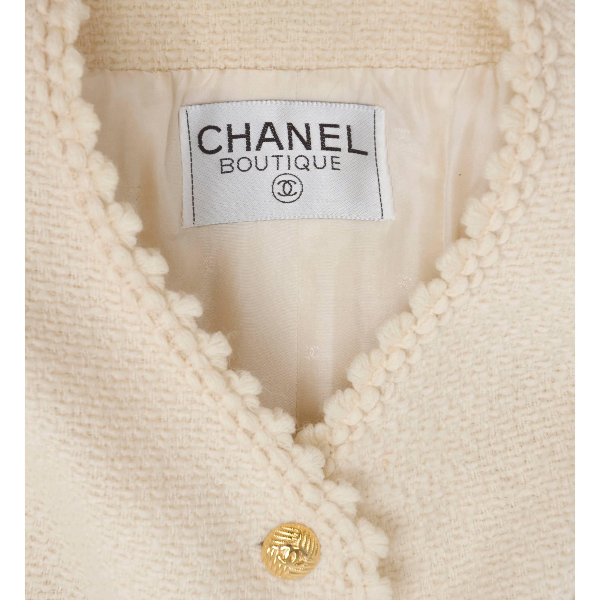 80's Vintage Chanel Suit in Creme with Picot Edge and Gold Buttons 4