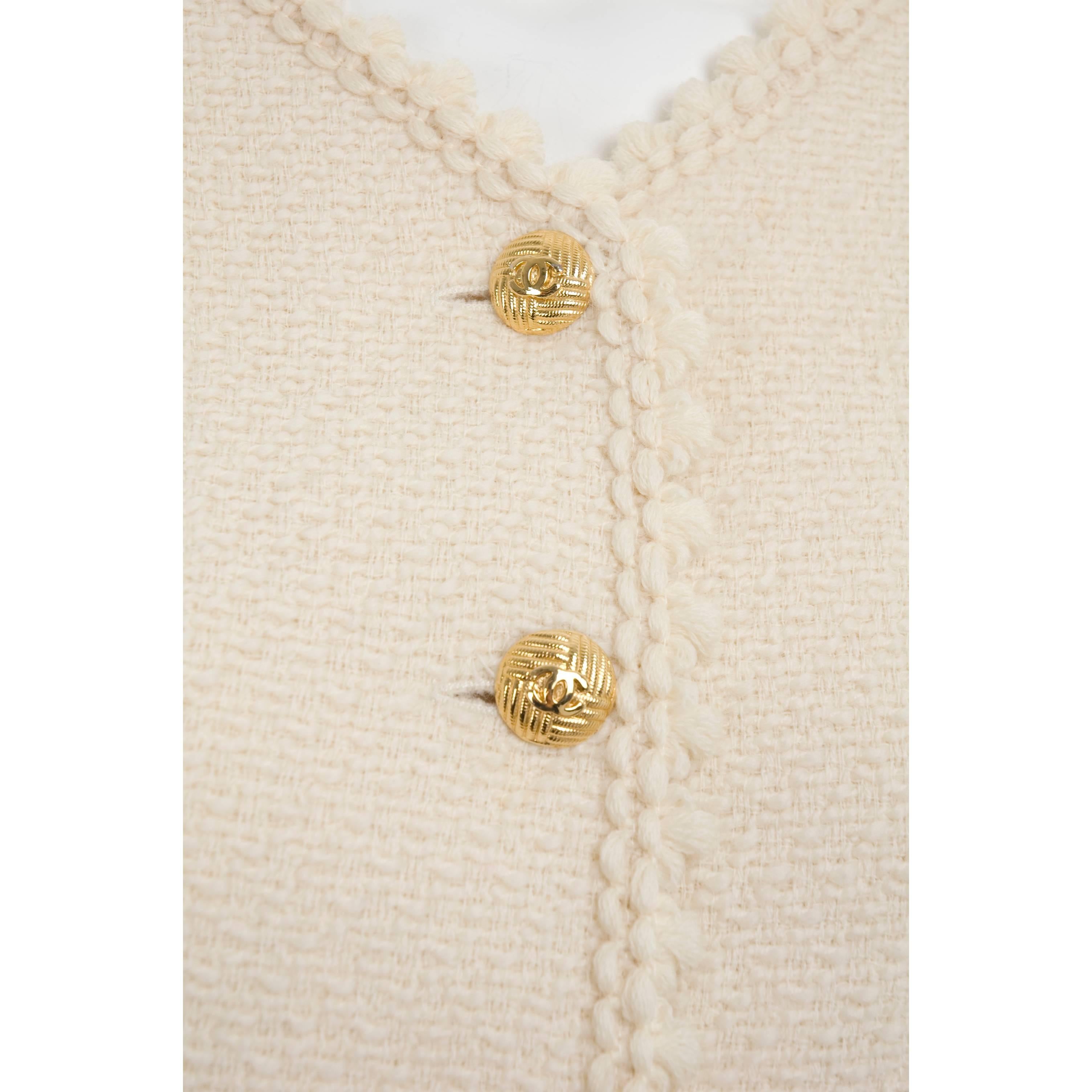 Women's 80's Vintage Chanel Suit in Creme with Picot Edge and Gold Buttons
