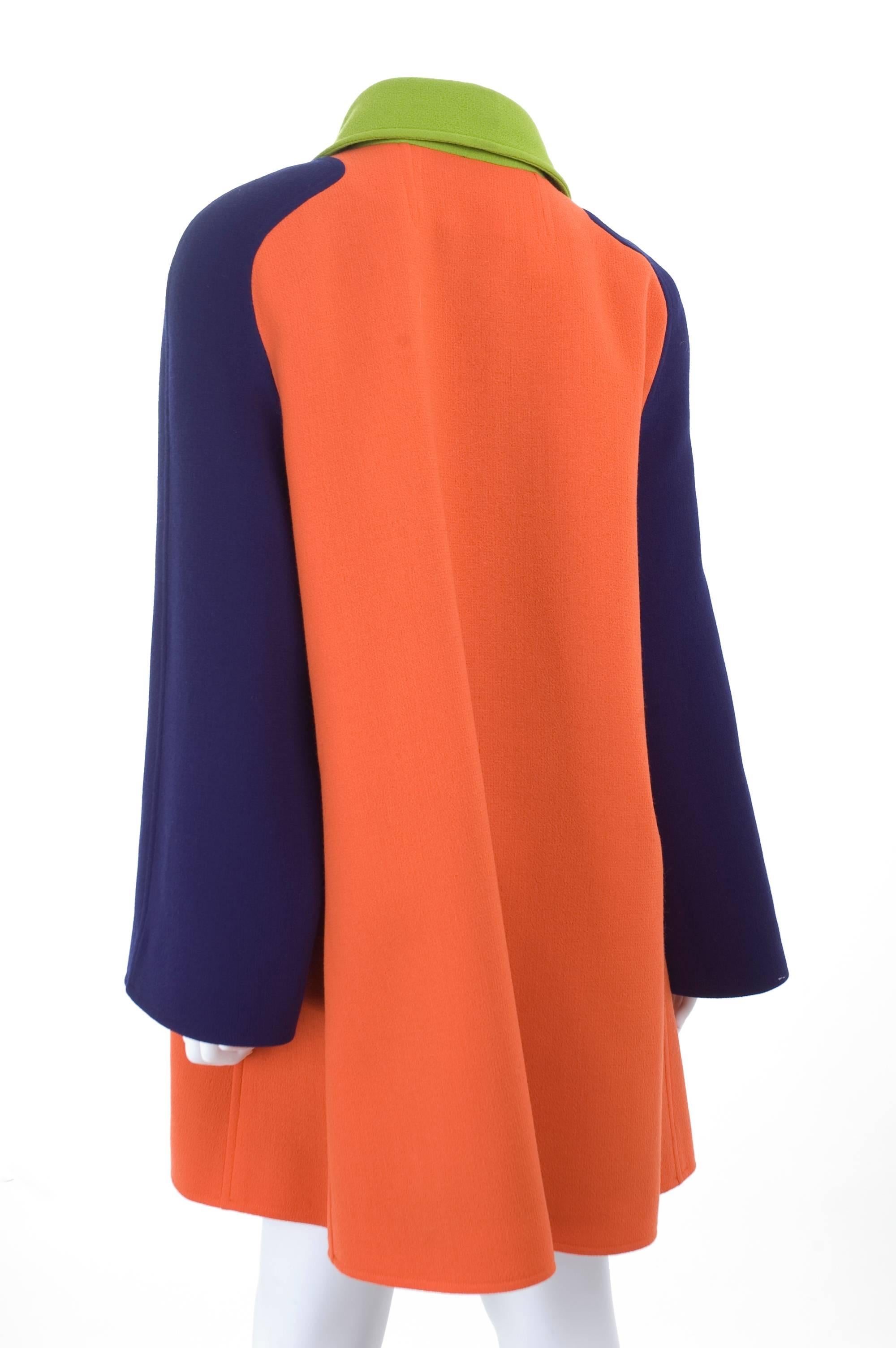 90's Christian Lacroix A-Line Coat in Orange, Blue & Green  For Sale 1