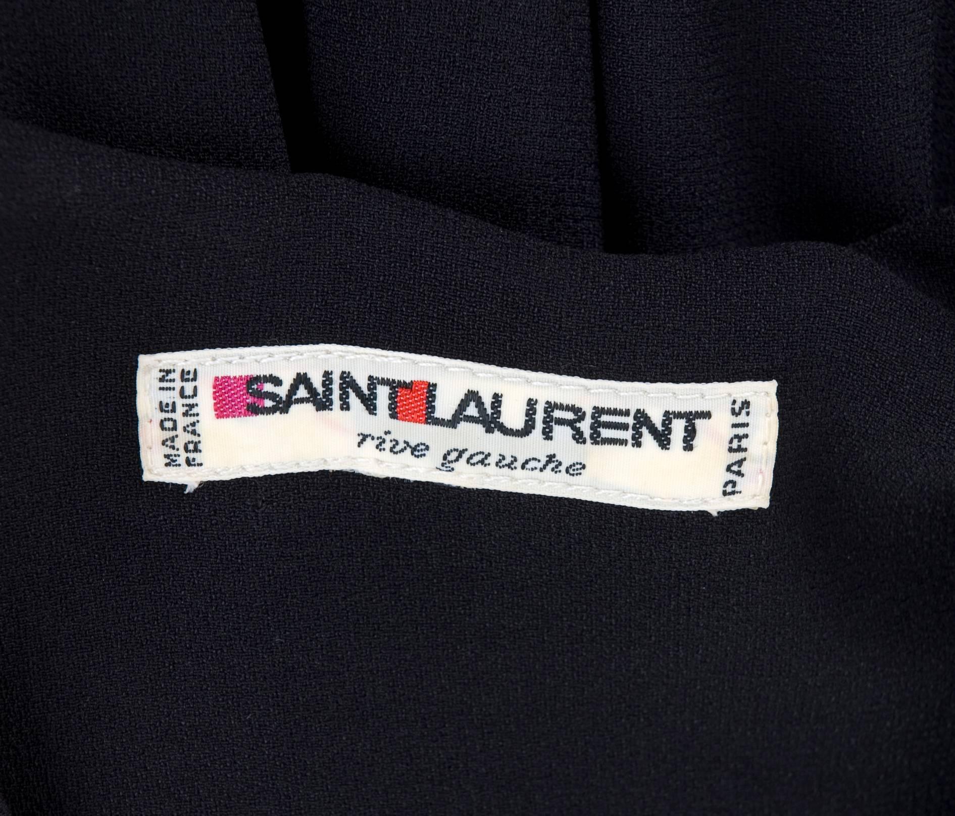 1983 Vintage Yves Saint Laurent Black Black Smocked and Sequined Cocktail Dress For Sale 5