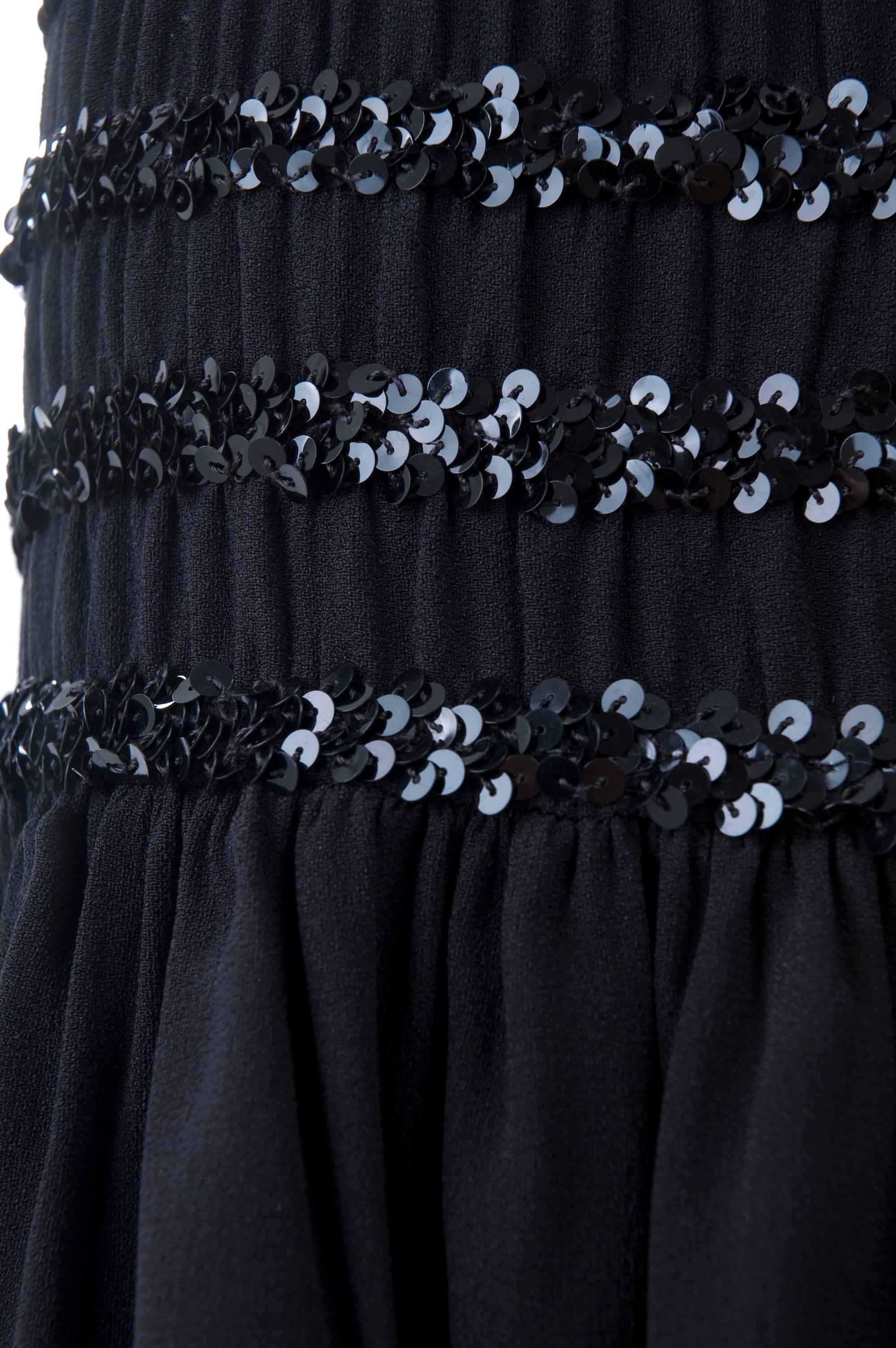 1983 Vintage Yves Saint Laurent Black Black Smocked and Sequined Cocktail Dress For Sale 4