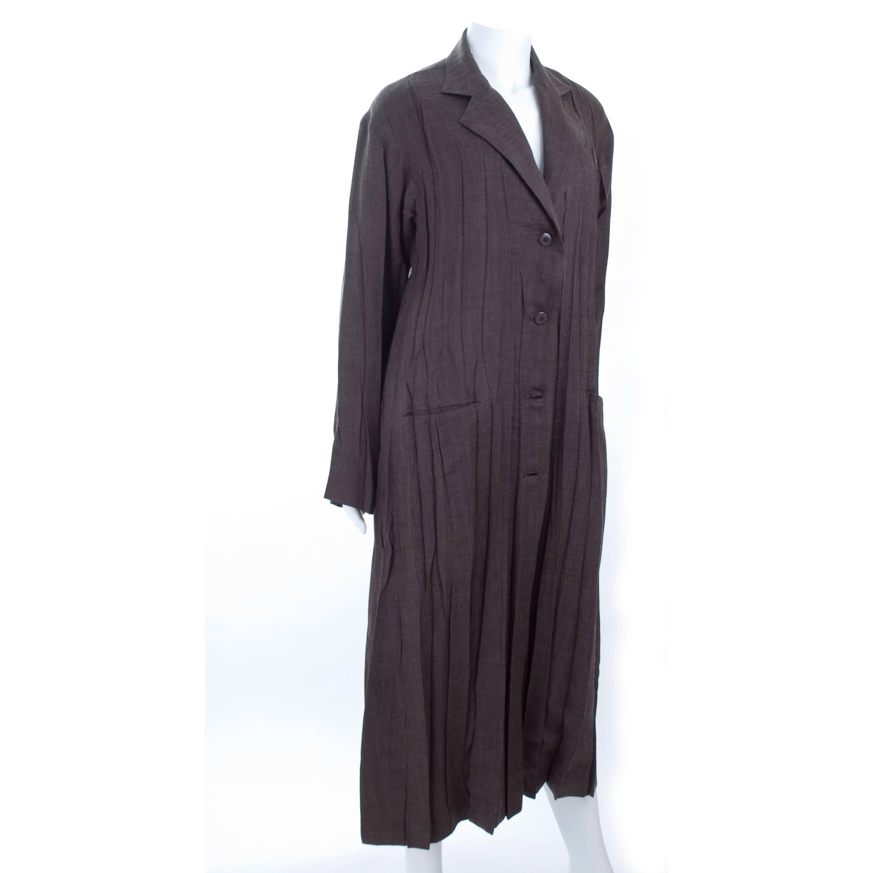 Women's Issey Miyake Vintage Pleated Coat in Charcoal Size 3 For Sale