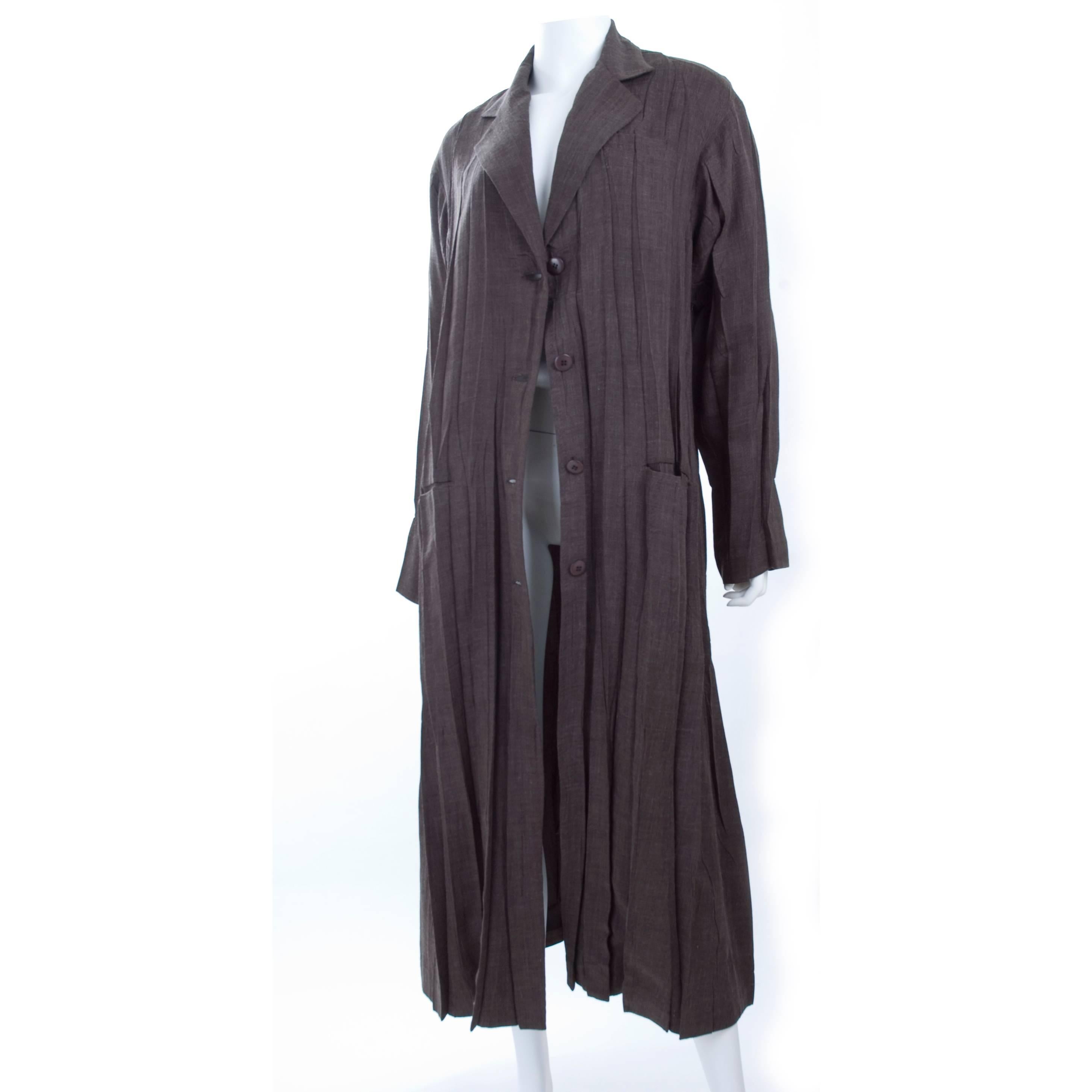 Black Issey Miyake Vintage Pleated Coat in Charcoal Size 3 For Sale