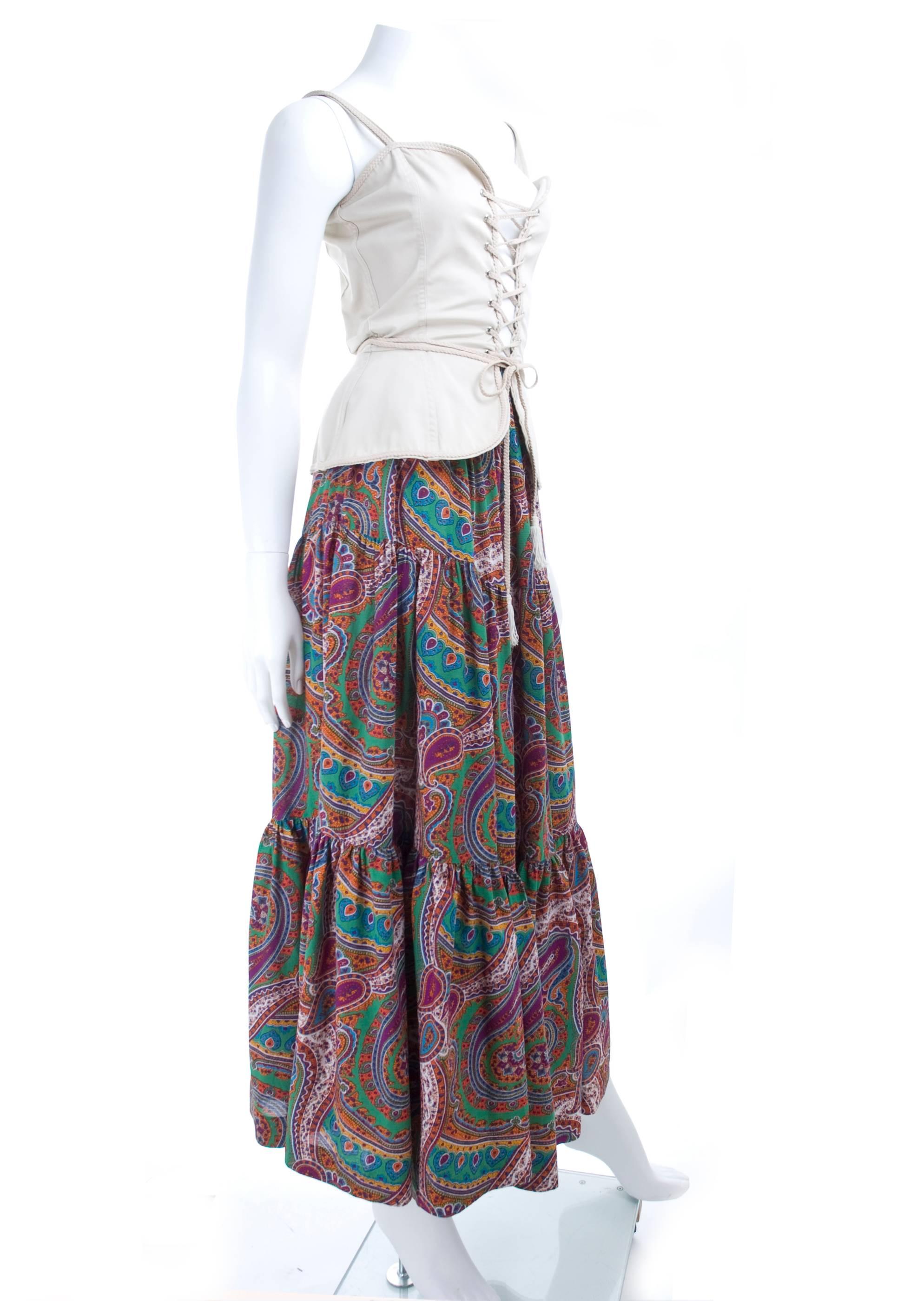 Black Vintage 70's Yves Saint Laurent Gypsy Skirt and Corset Top For Sale