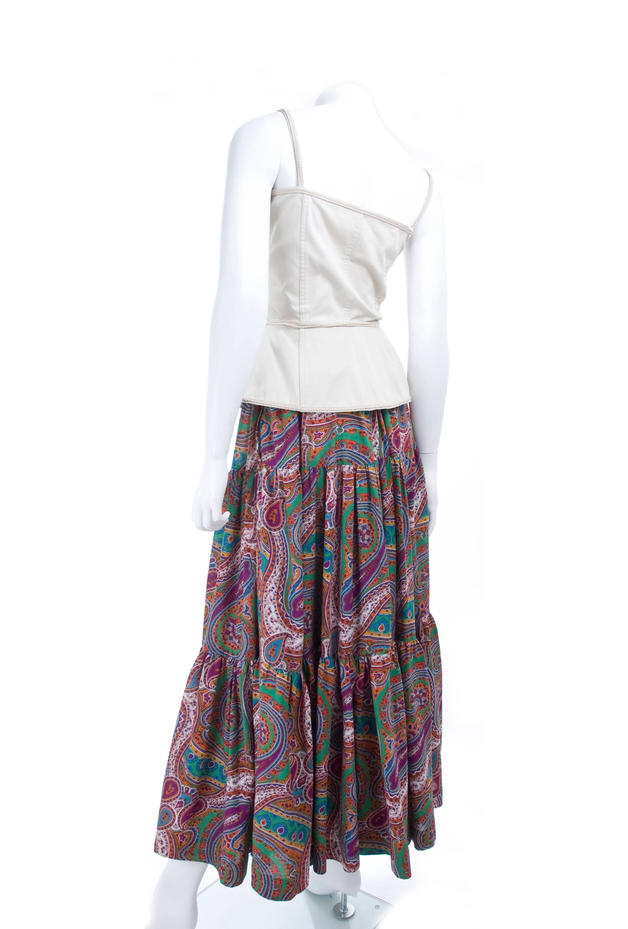 Women's Vintage 70's Yves Saint Laurent Gypsy Skirt and Corset Top For Sale