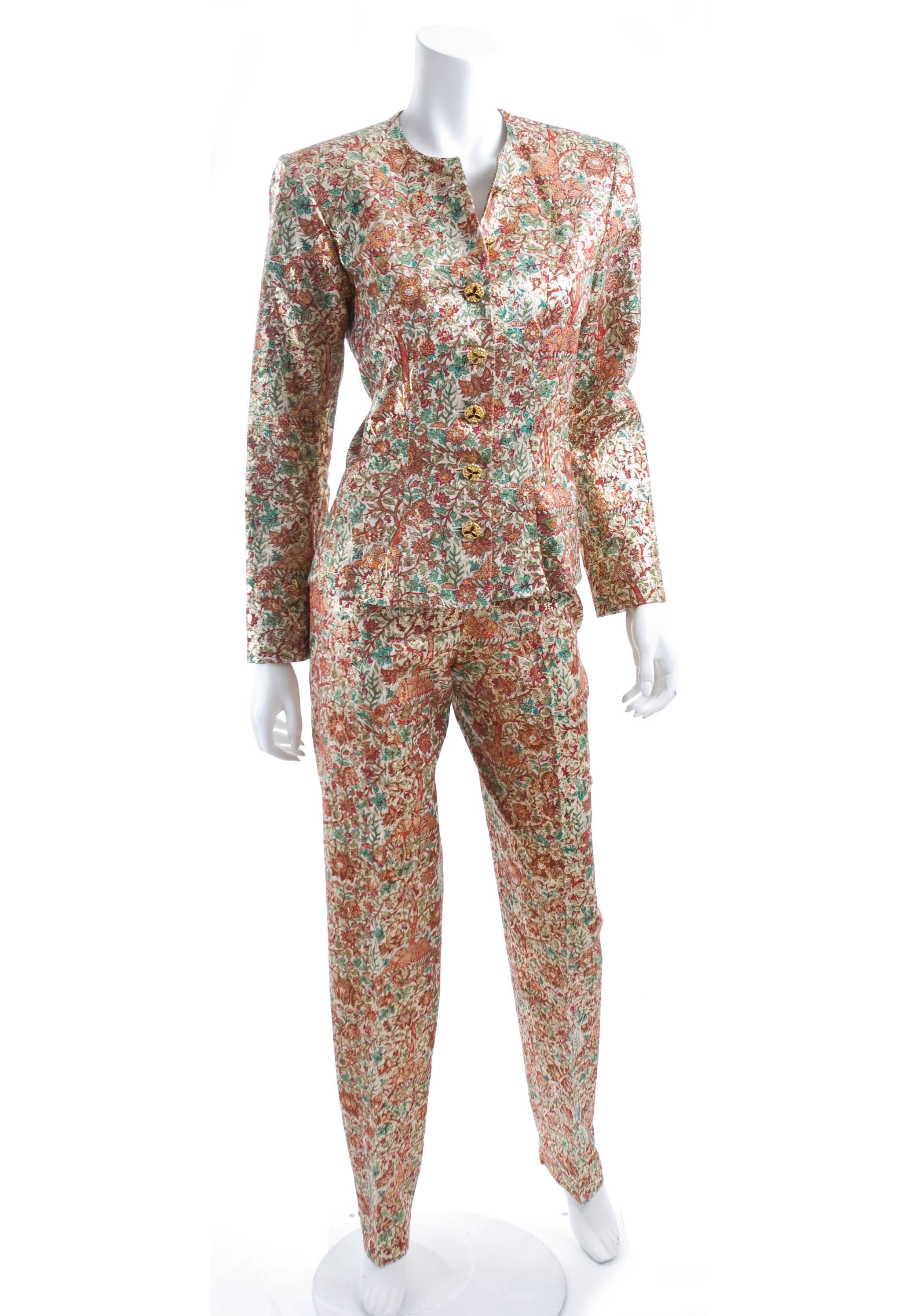 Women's Vintage Yves Saint Laurent Brocade Suit in Gold, Red and Green For Sale