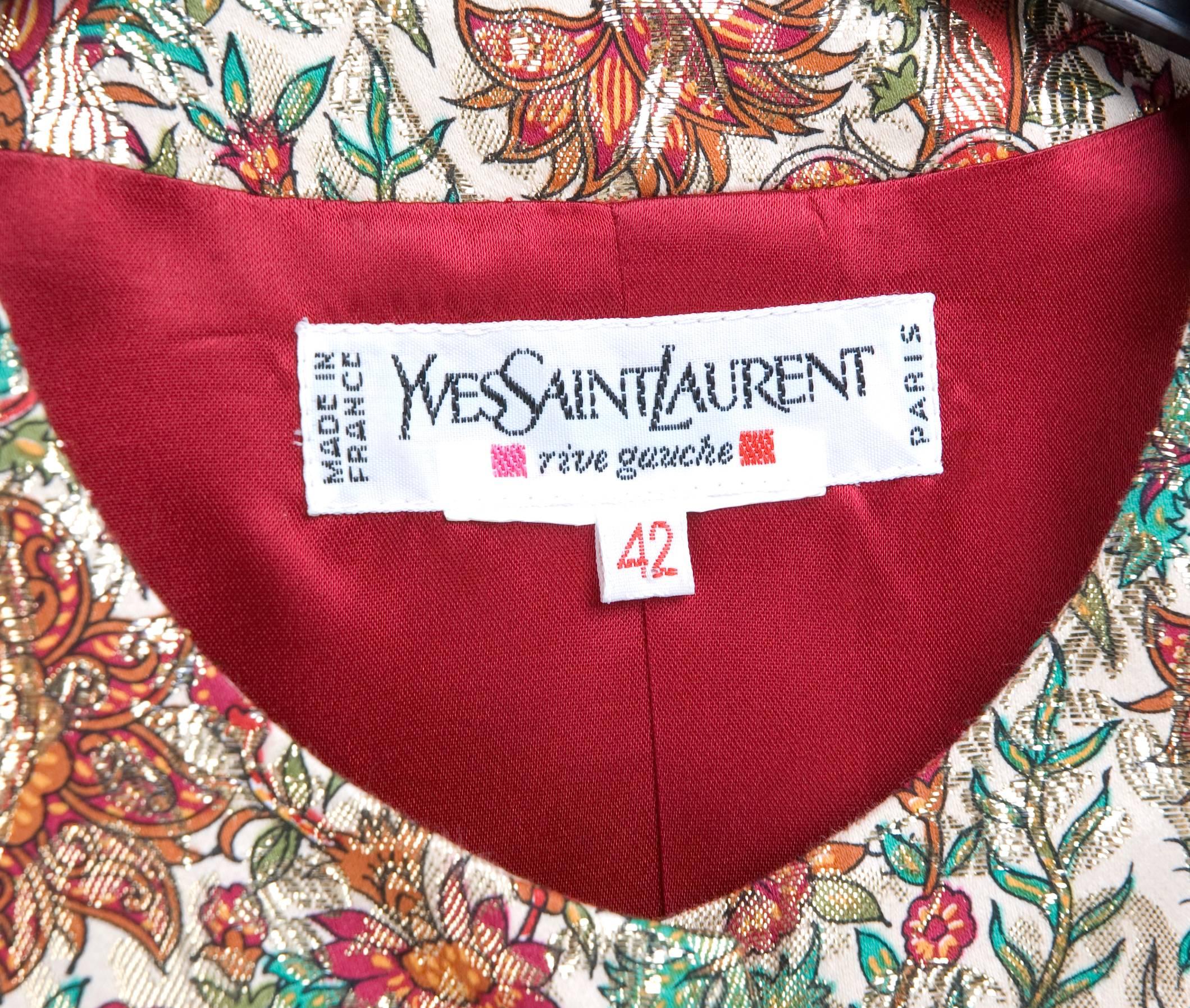 Vintage Yves Saint Laurent Brocade Suit in Gold, Red and Green For Sale 5
