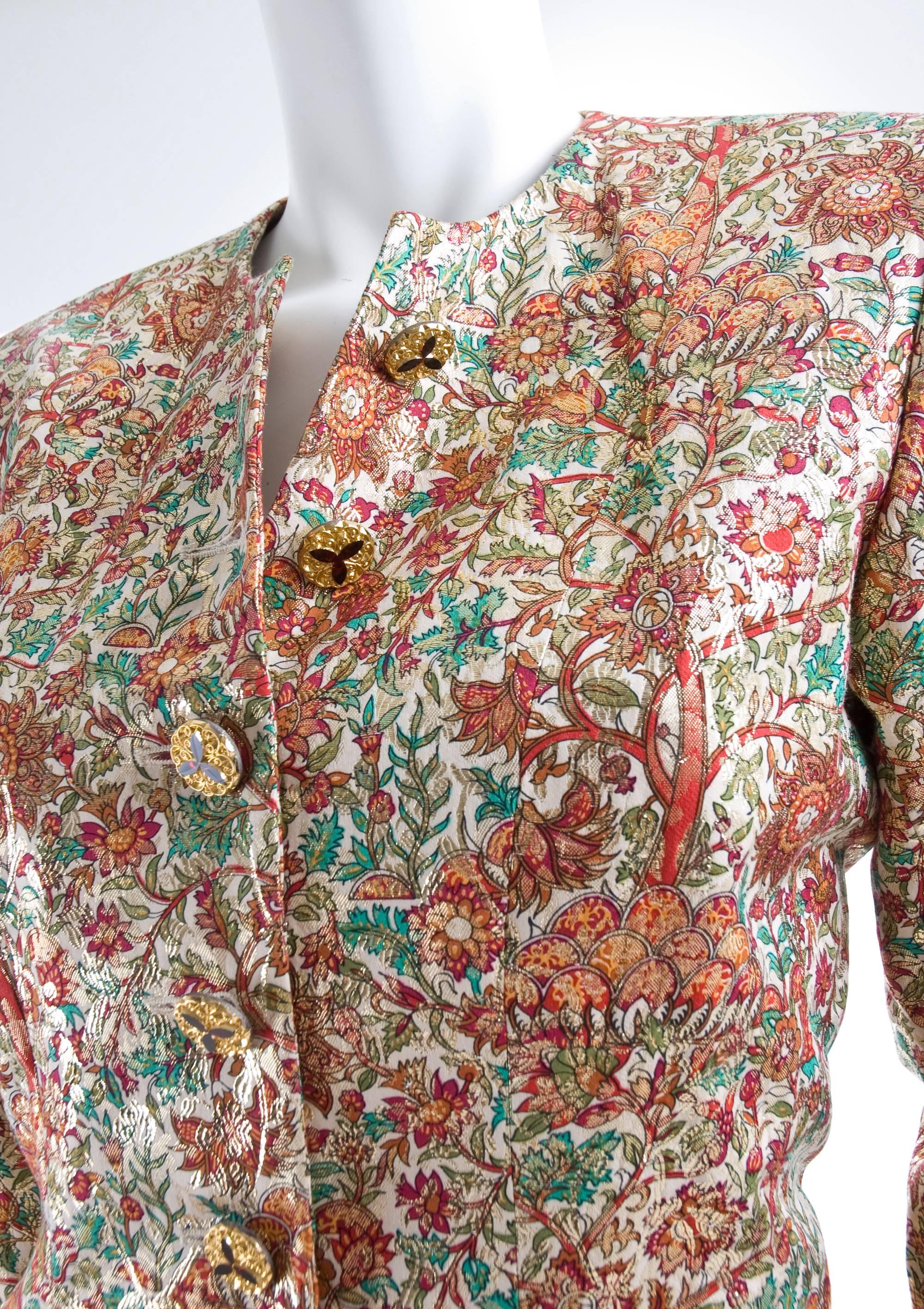 Vintage Yves Saint Laurent Brocade Suit in Gold, Red and Green For Sale 1