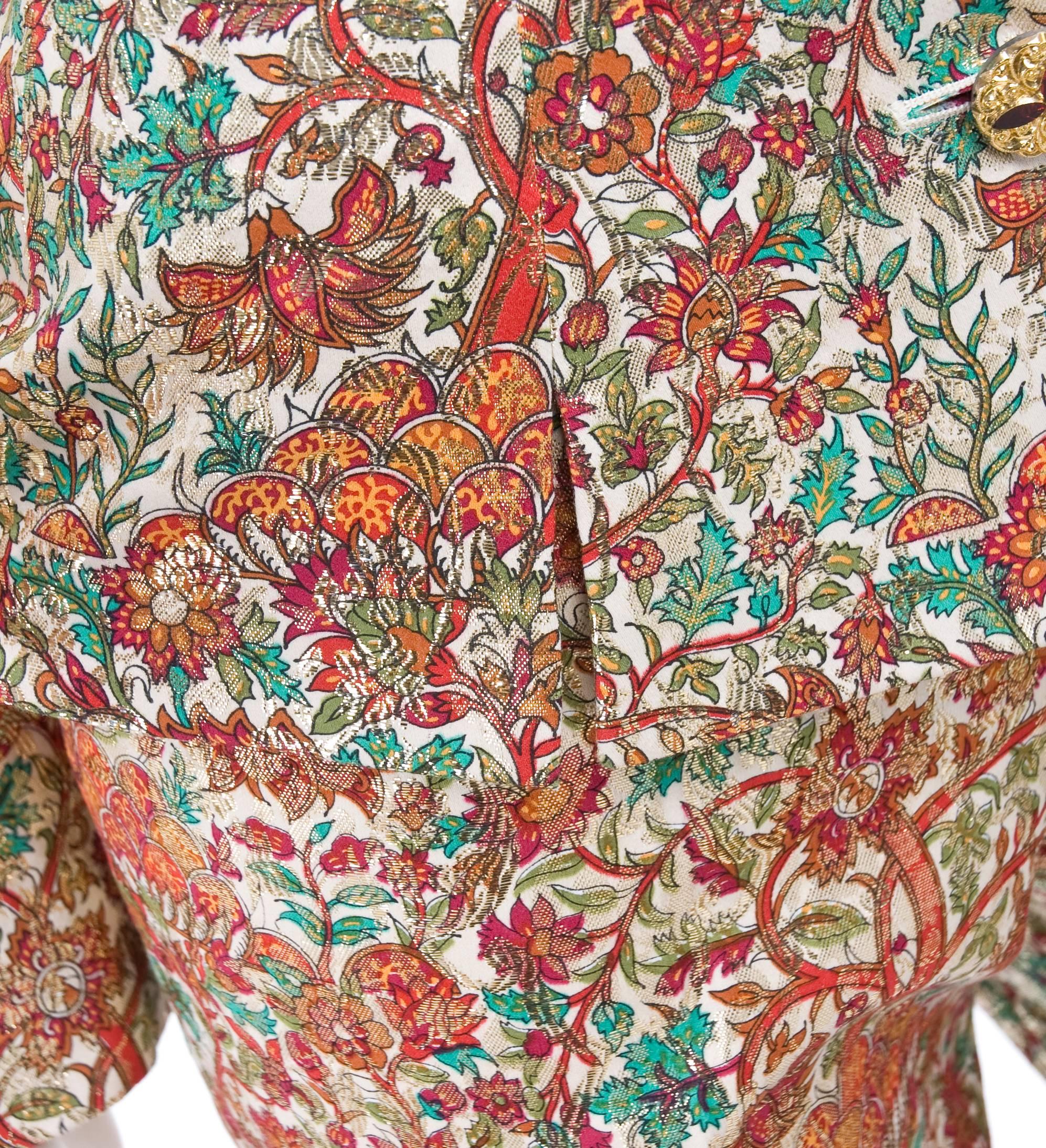 Vintage Yves Saint Laurent Brocade Suit in Gold, Red and Green For Sale 3
