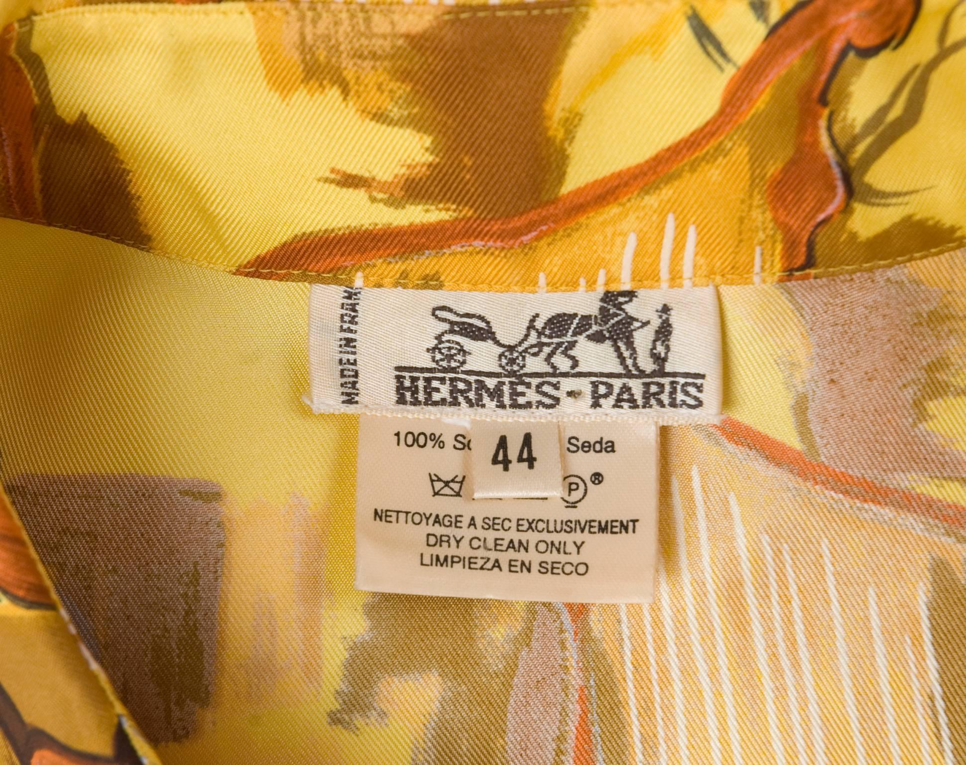 Vintage Hermes Silk Blouse - CONCERTO - motive design by Clerc size L - Like New For Sale 5