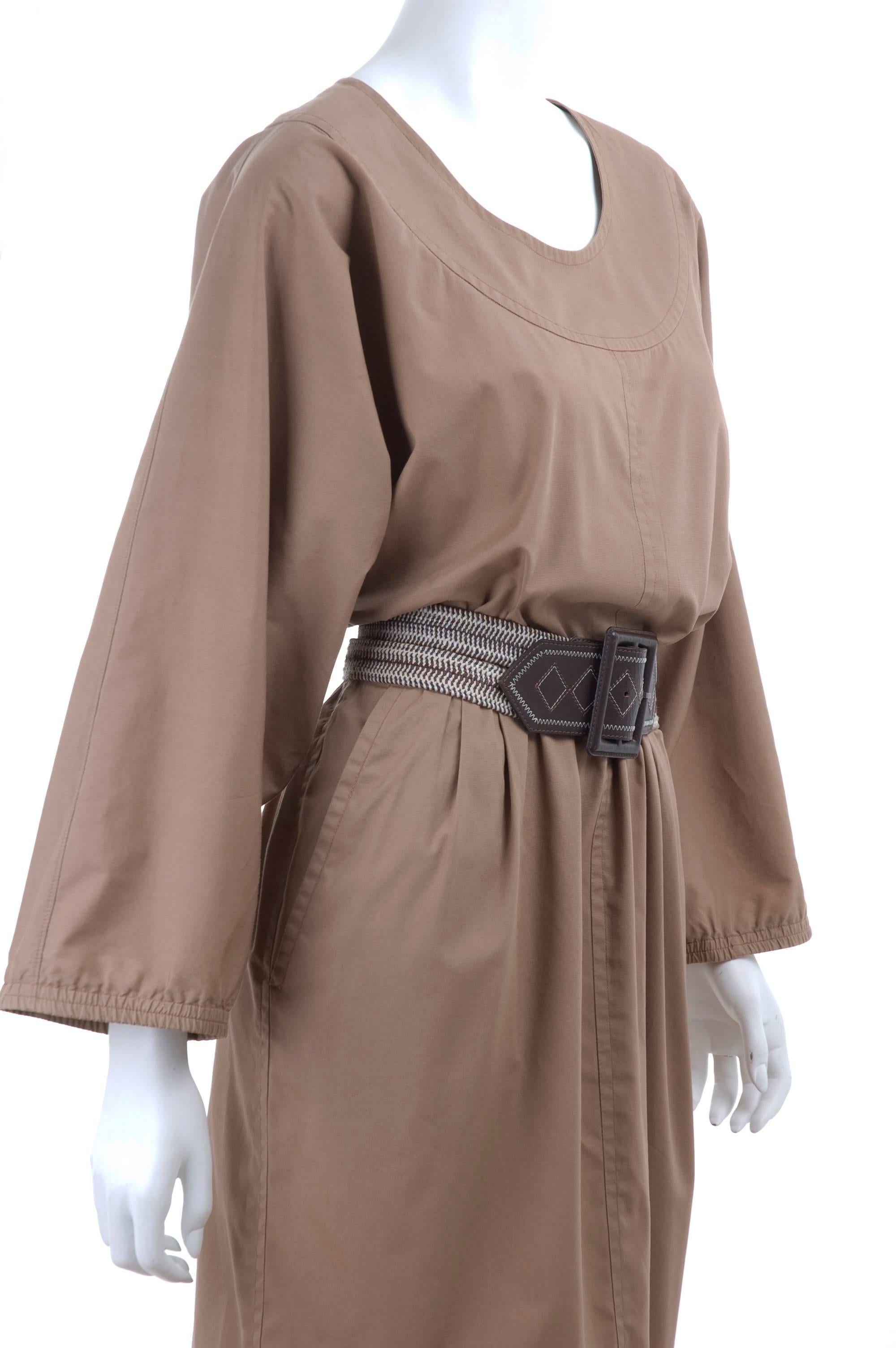 Women's Vintage 80's Yves Saint Laurent Cotton Dress with Matching Belt For Sale