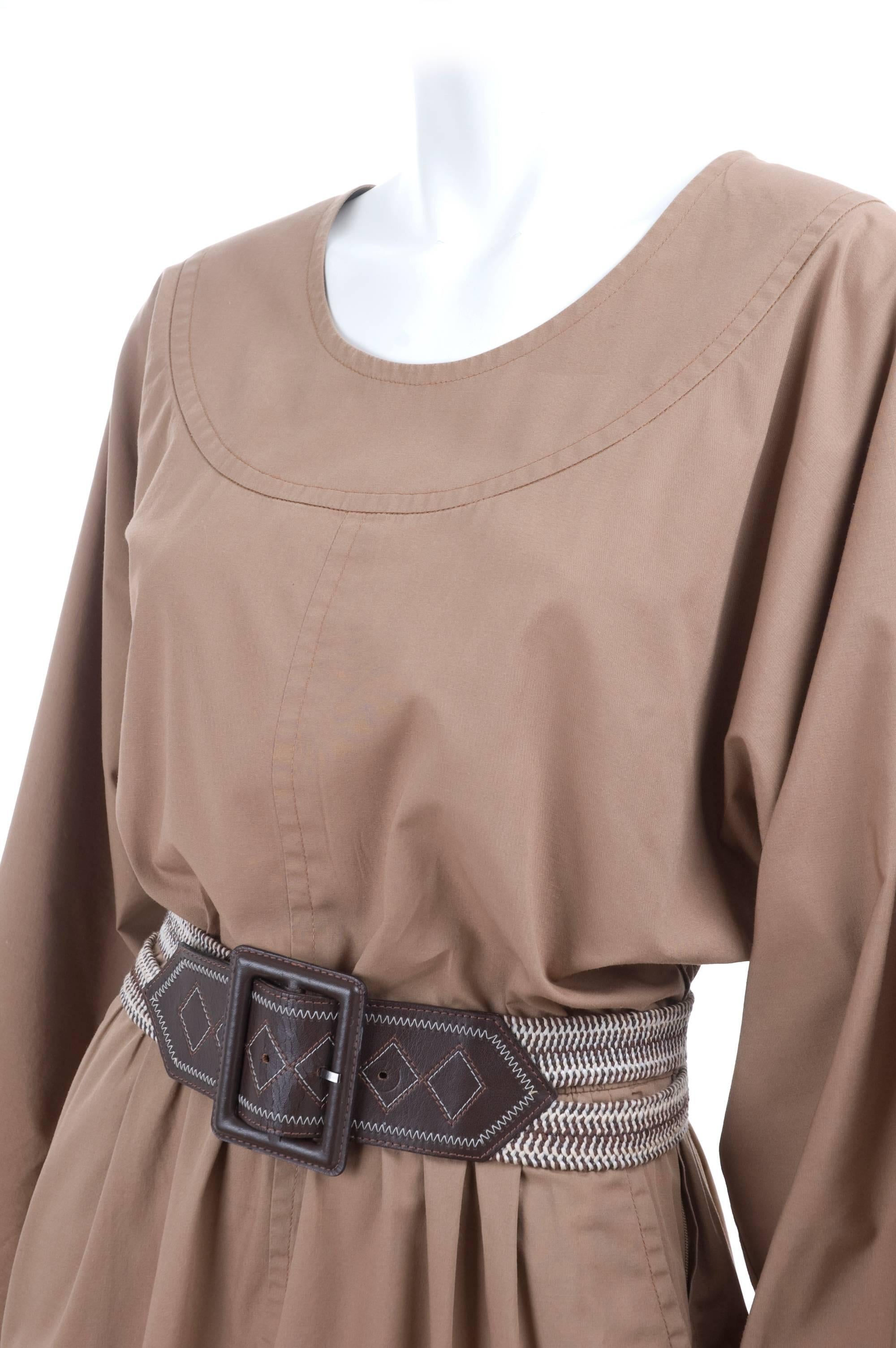 Vintage 80's Yves Saint Laurent Cotton Dress with Matching Belt For Sale 1