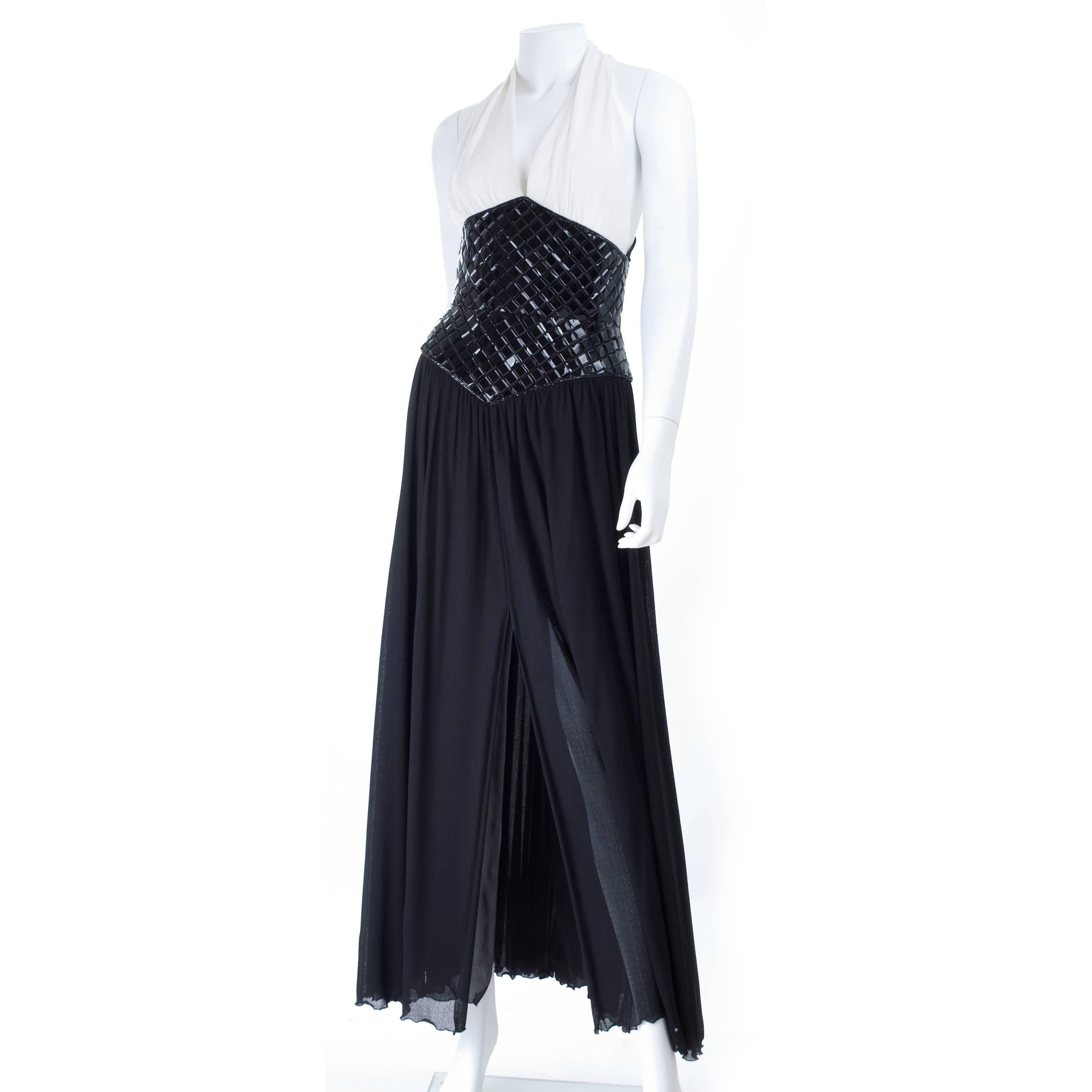 1995 Vintage Chanel Evening Dress Black & White Documented For Sale 1