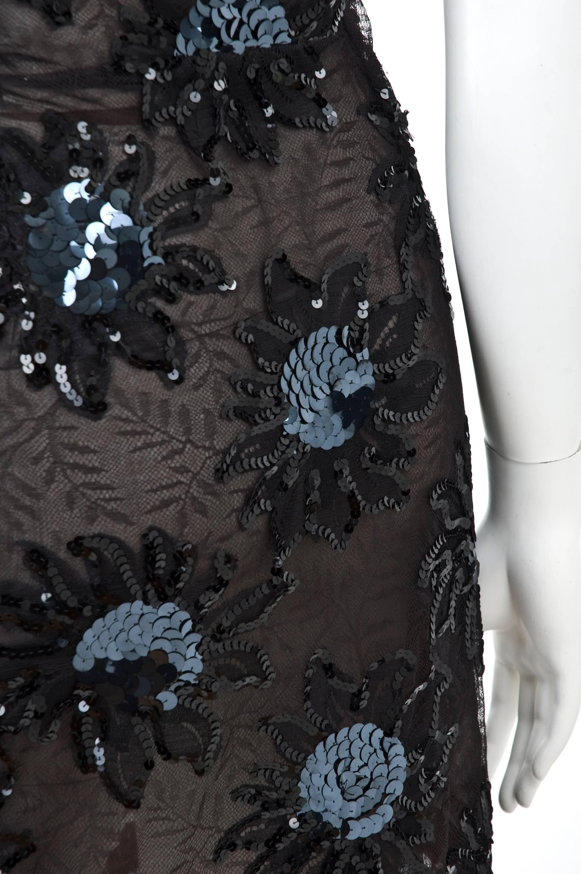 1987 Rare Yves Saint Laurent Cocktail Dress in Black Lace and Sequins  For Sale 3