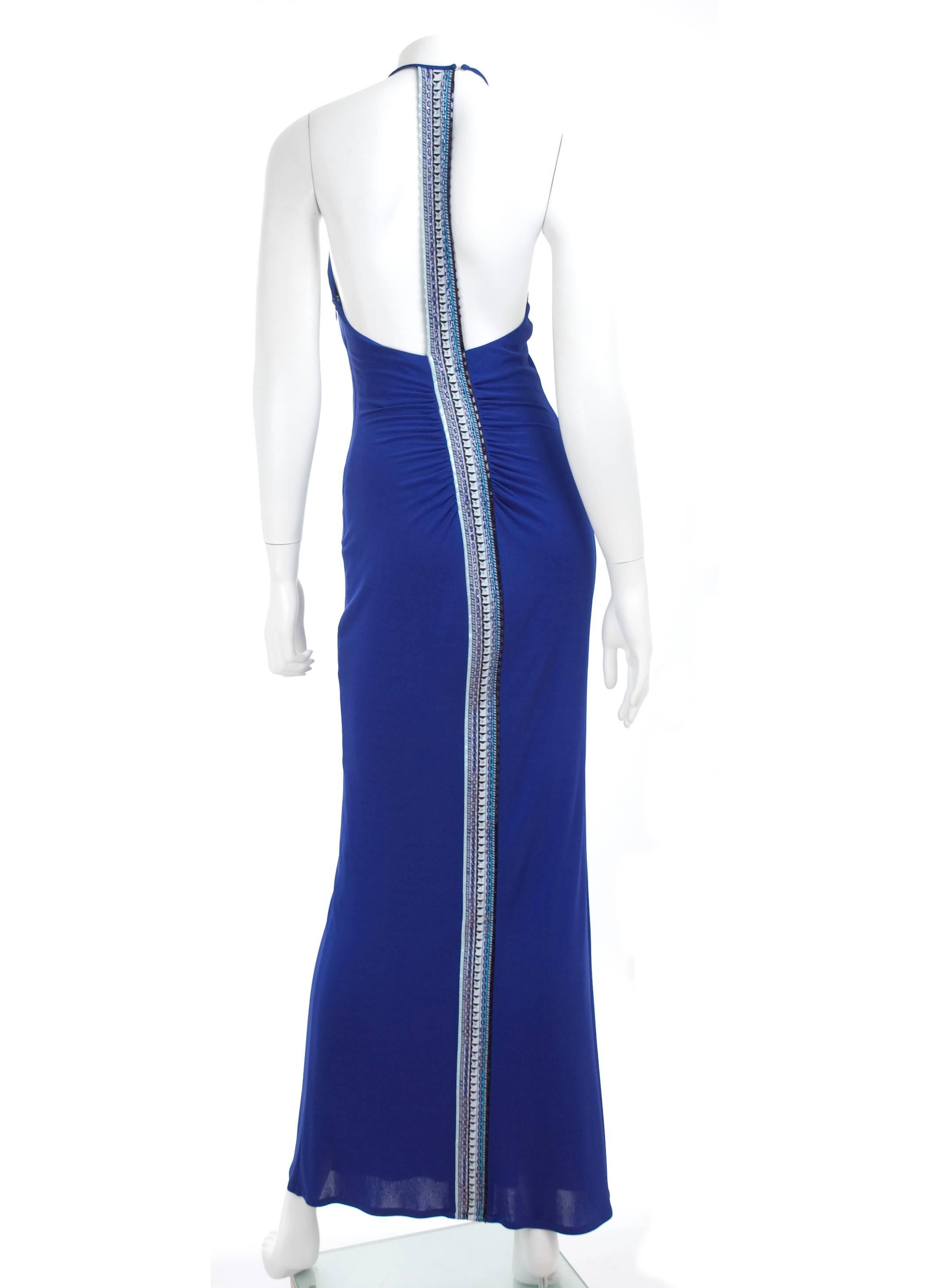 Women's Emilio Pucci Blue Evening Dress with Beaded Back Detail 