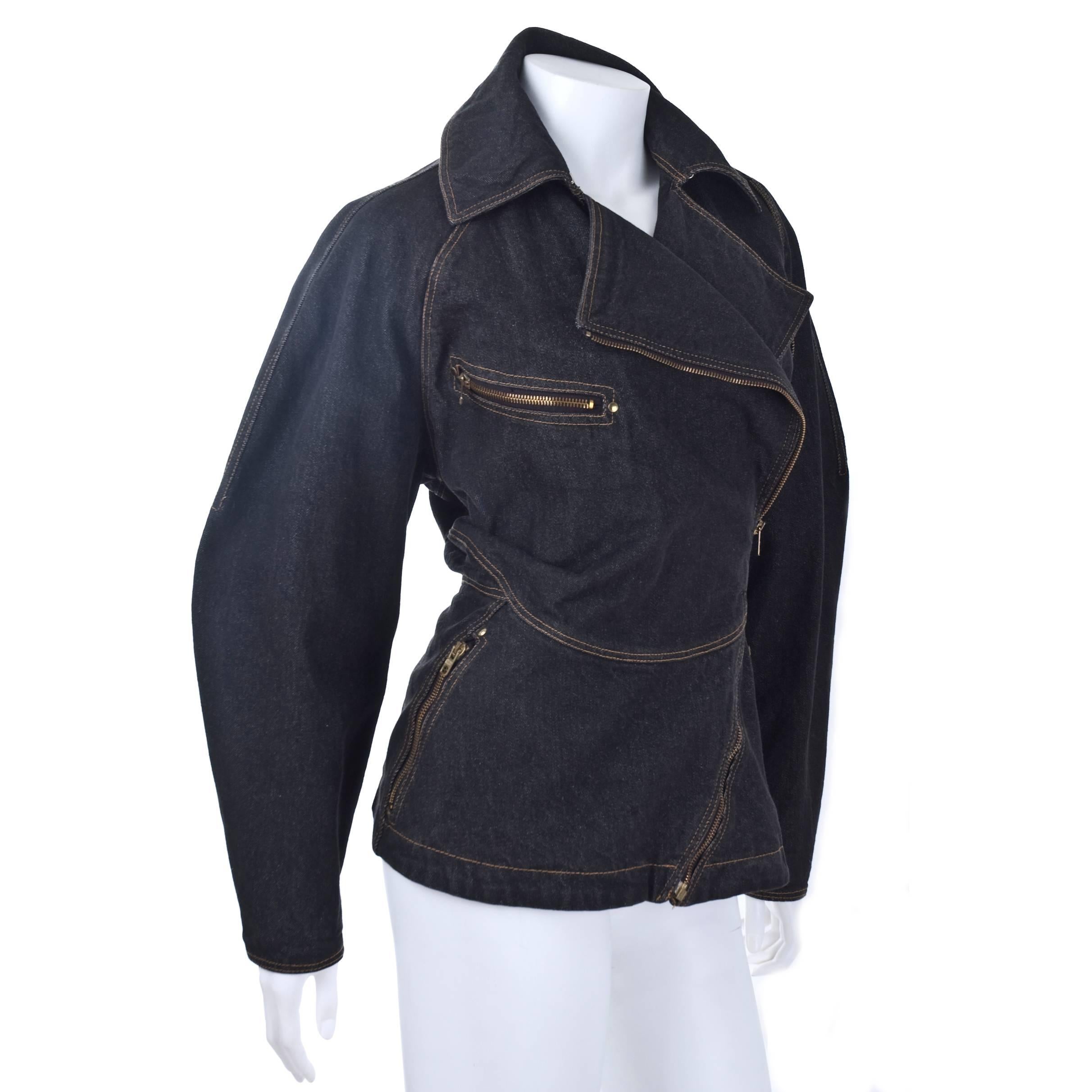 Azzedine Alaia Vintage Black Jeans Jacket, 1986   In Excellent Condition For Sale In Hamburg, Deutschland