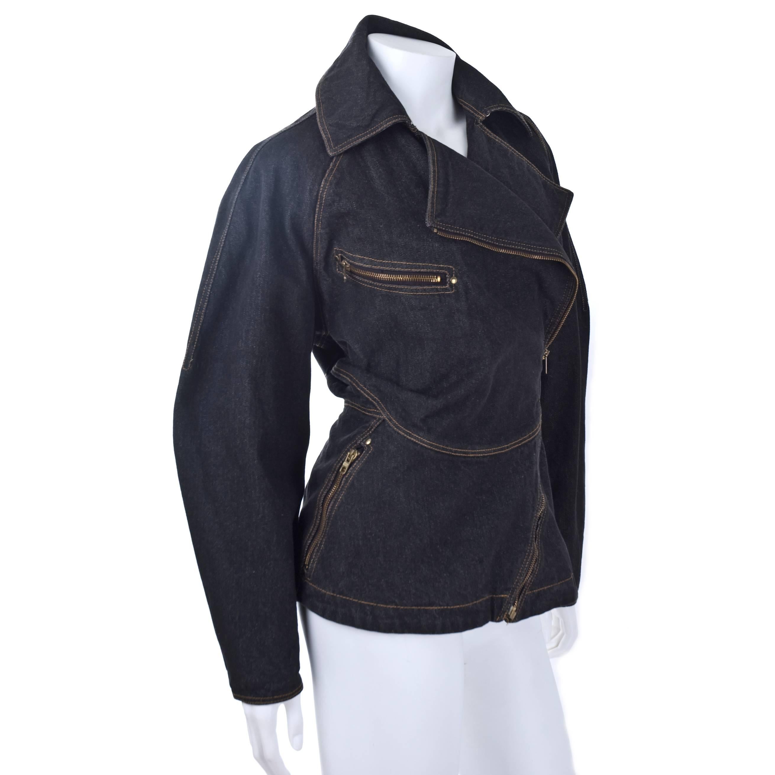 Azzedine Alaia Vintage Black Jeans Jacket, 1986   For Sale 4