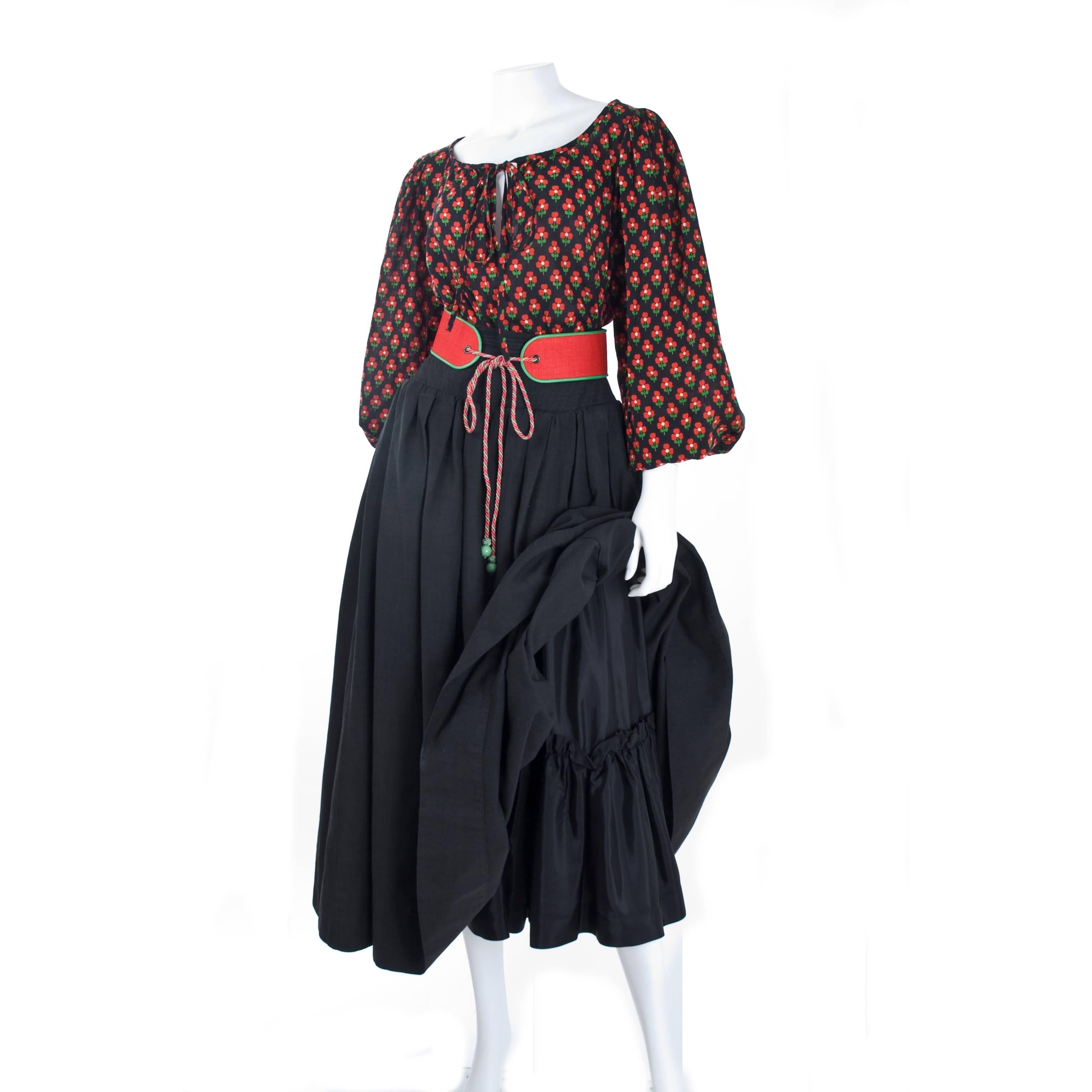  Yves Saint Laurent Vintage Gypsy Skirt Blouse and Belt, 1970s 1