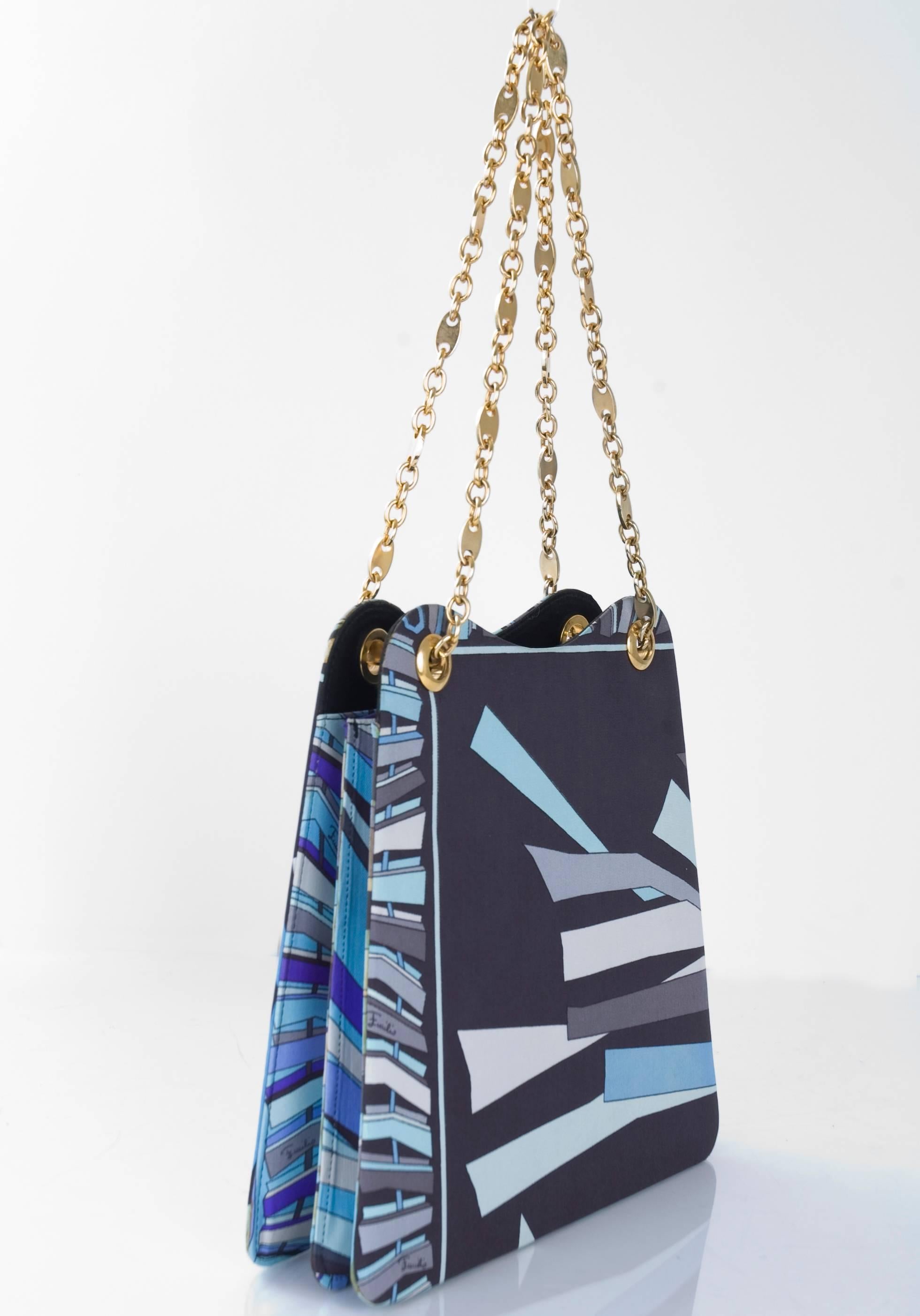 Women's  Emilio Pucci 1970s patterned blue vintage Purse & Matching Scarf  For Sale
