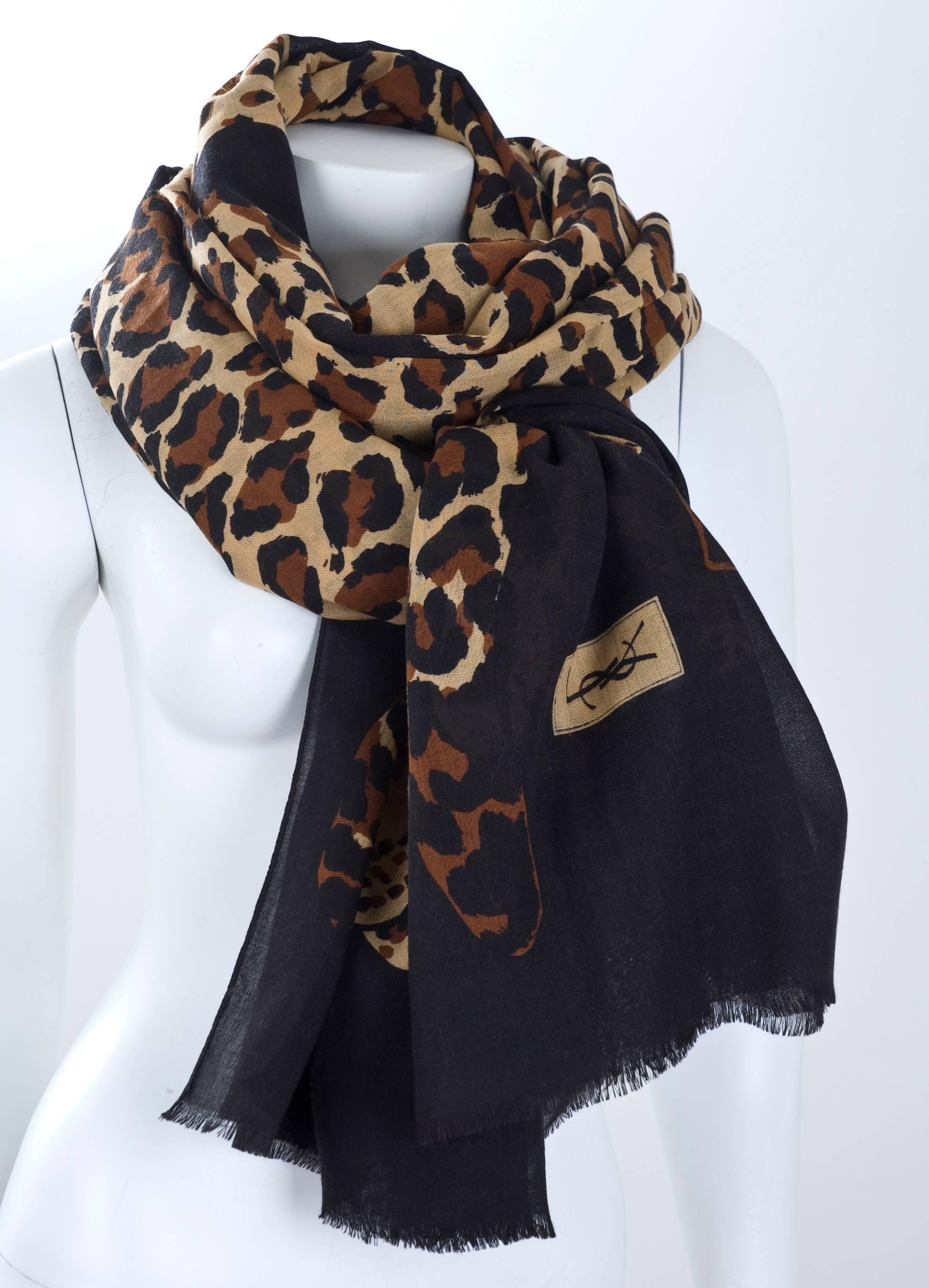 Yves Saint Laurent Vintage Giant Scarf Wrap Sarong with Leopards 90x54, 1980s   For Sale 2