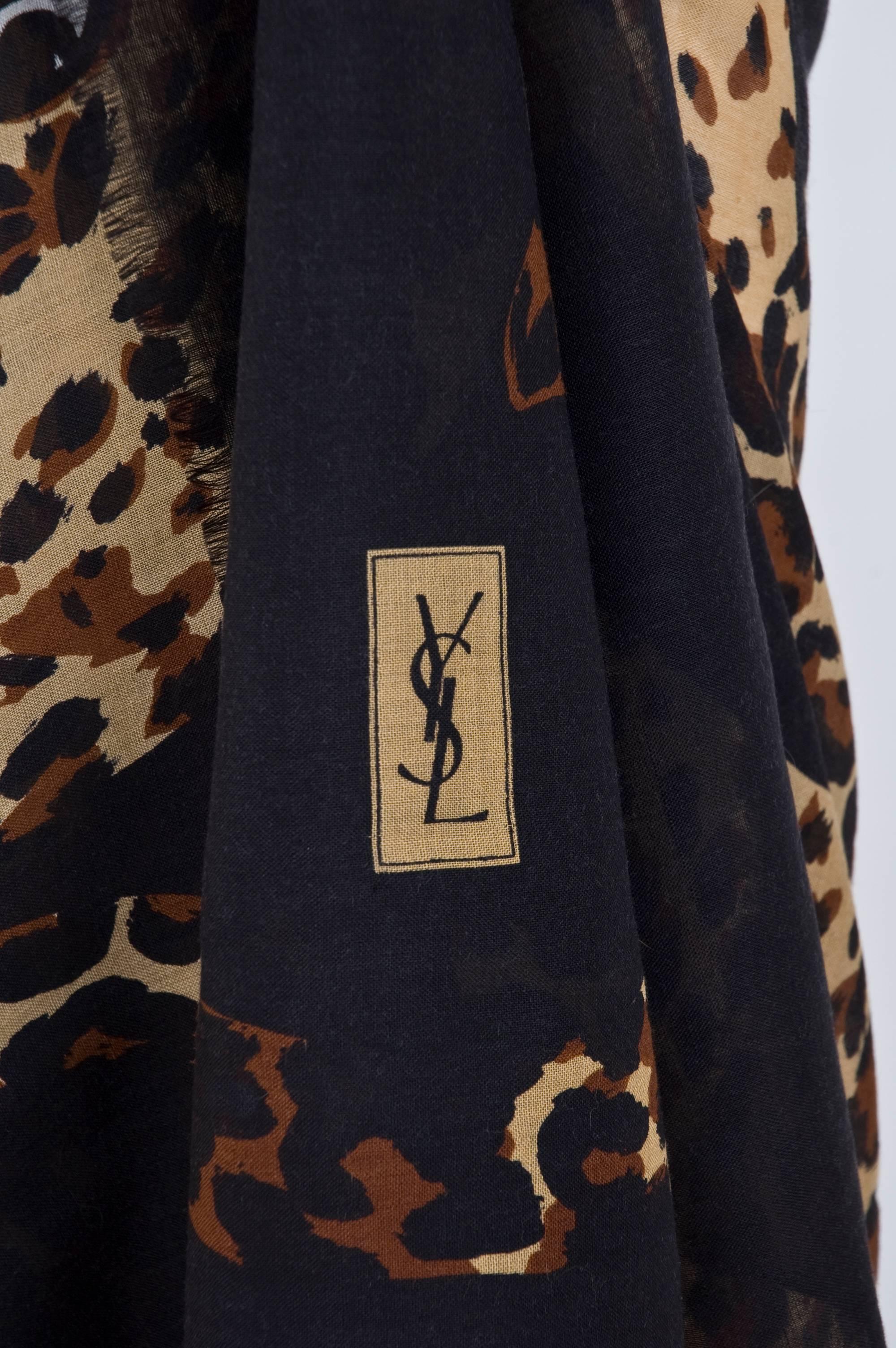 Yves Saint Laurent Vintage Giant Scarf Wrap Sarong with Leopards 90x54, 1980s   For Sale 1