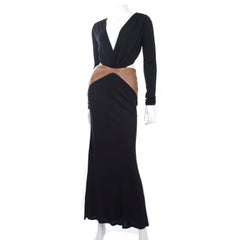 90s Vintage GIANNI VERSACE COUTURE Black Dress with Tan Leather