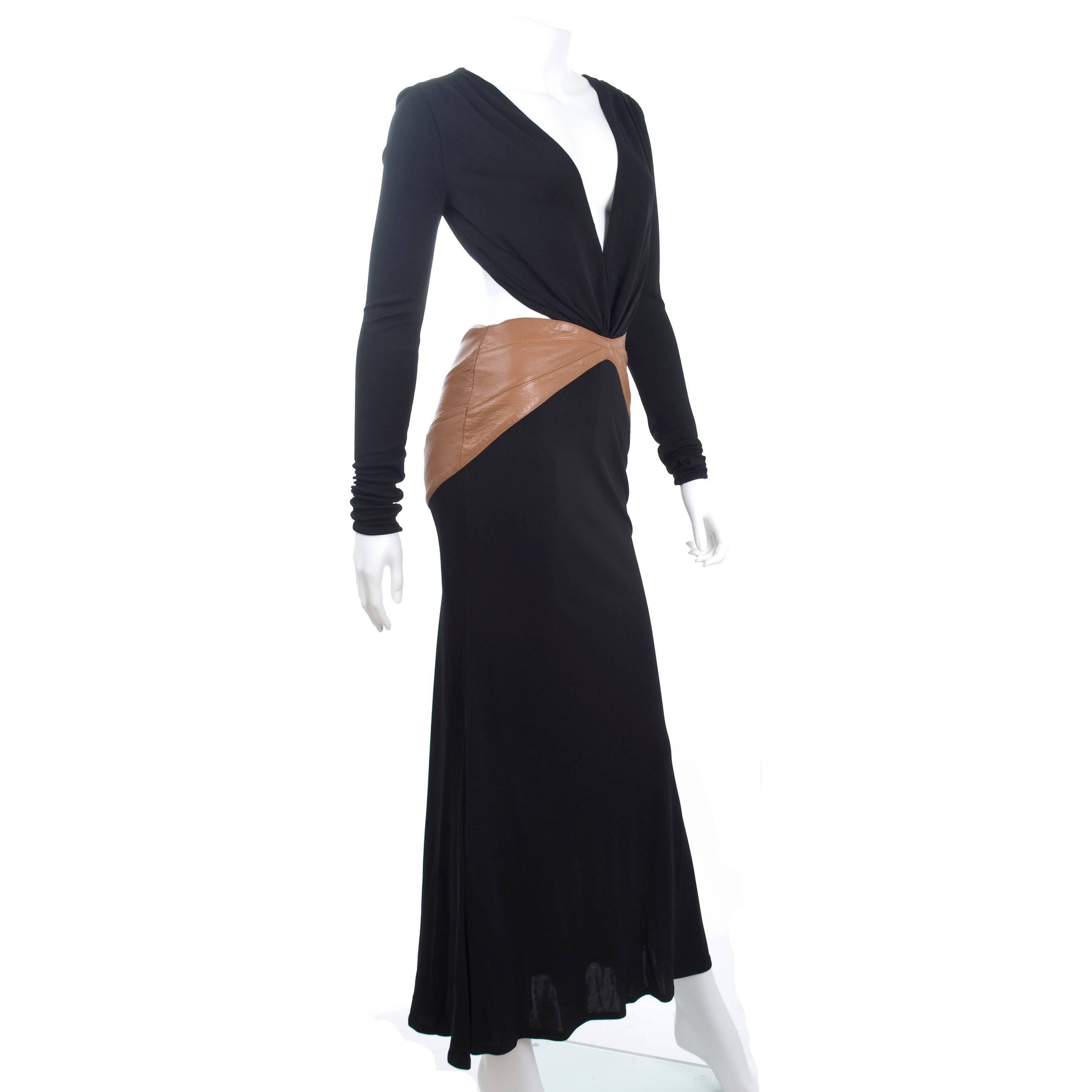 90s Vintage GIANNI VERSACE COUTURE Black Dress with Tan Leather  In Good Condition In Hamburg, Deutschland