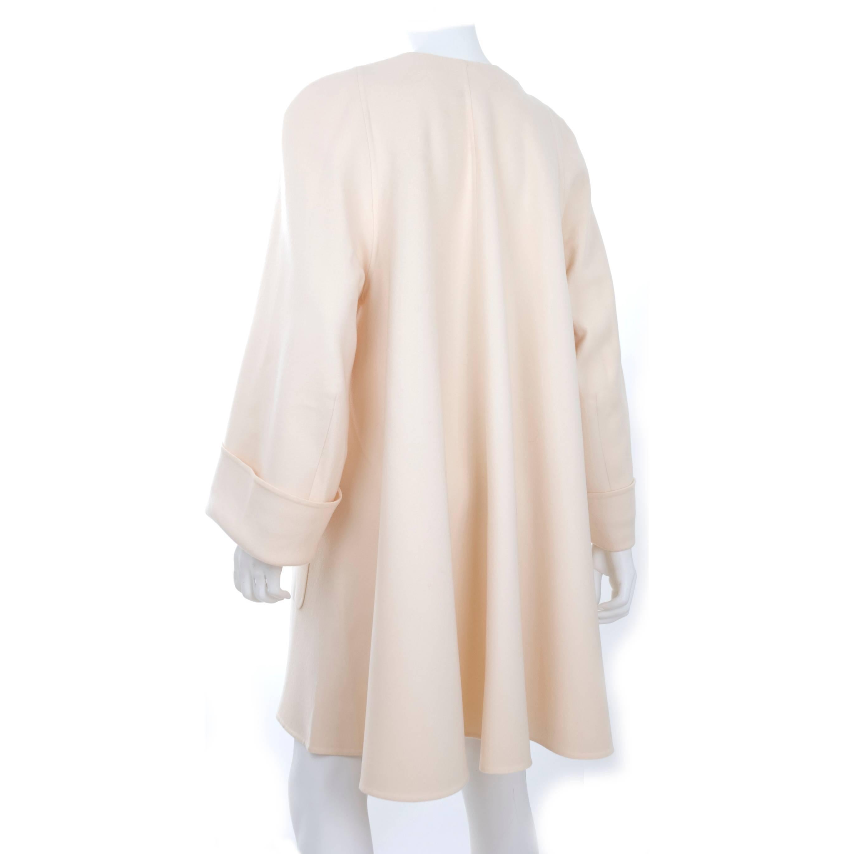 Beige 90s Vintage AKRIS Creme Double Face Wool Coat in Size 10 For Sale