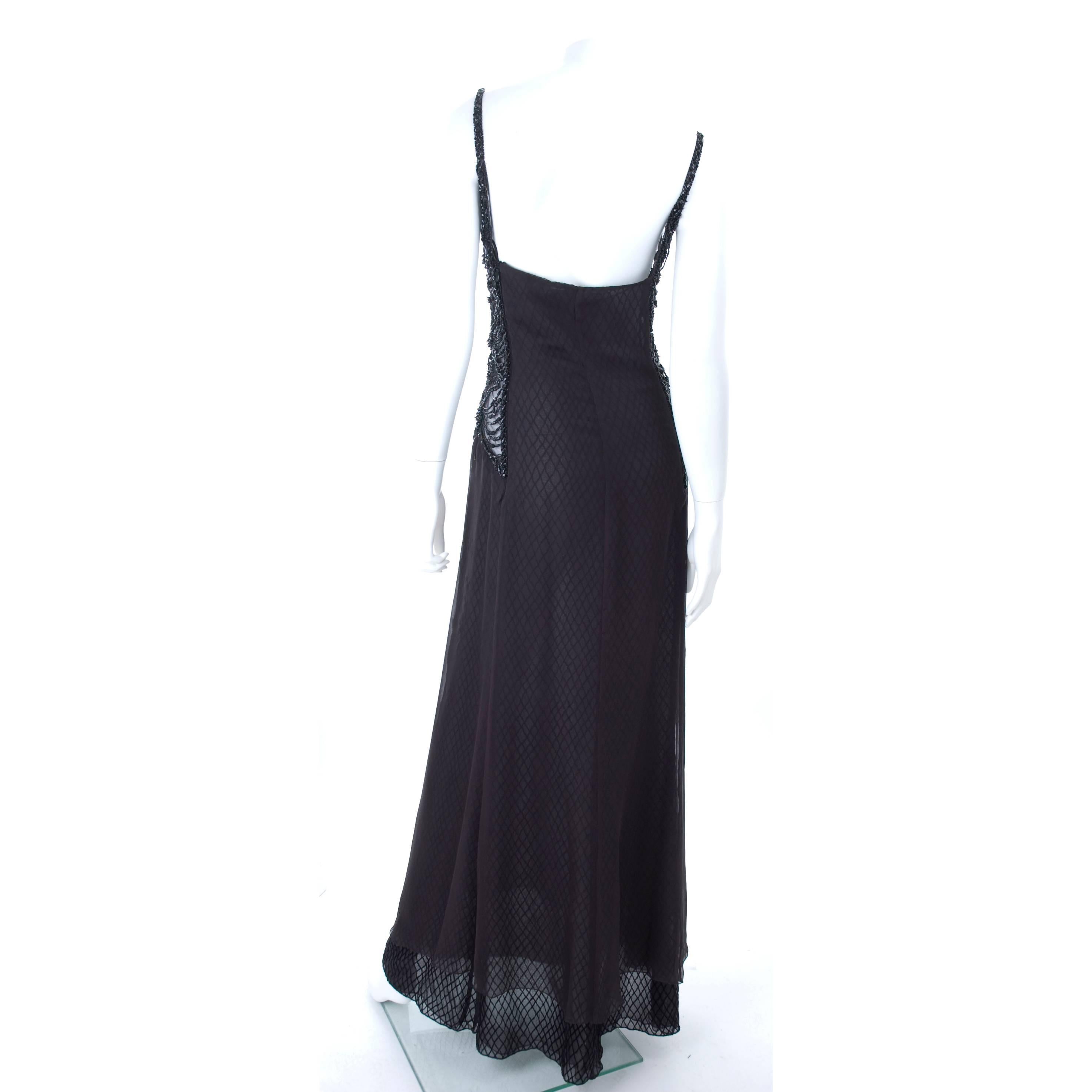 Vintage VALENTINO Chiffon Gown in Black with Beading For Sale 1