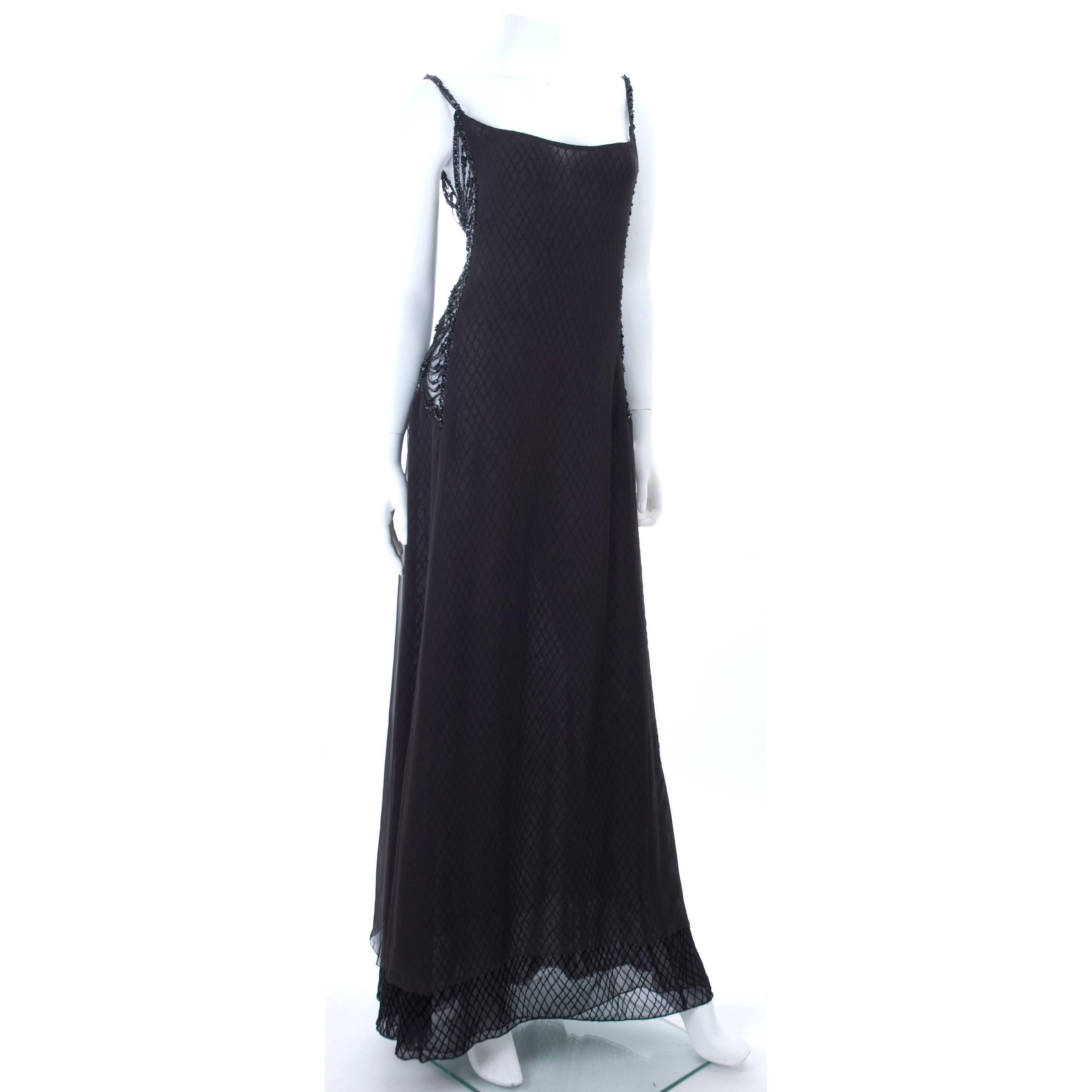 Women's Vintage VALENTINO Chiffon Gown in Black with Beading For Sale