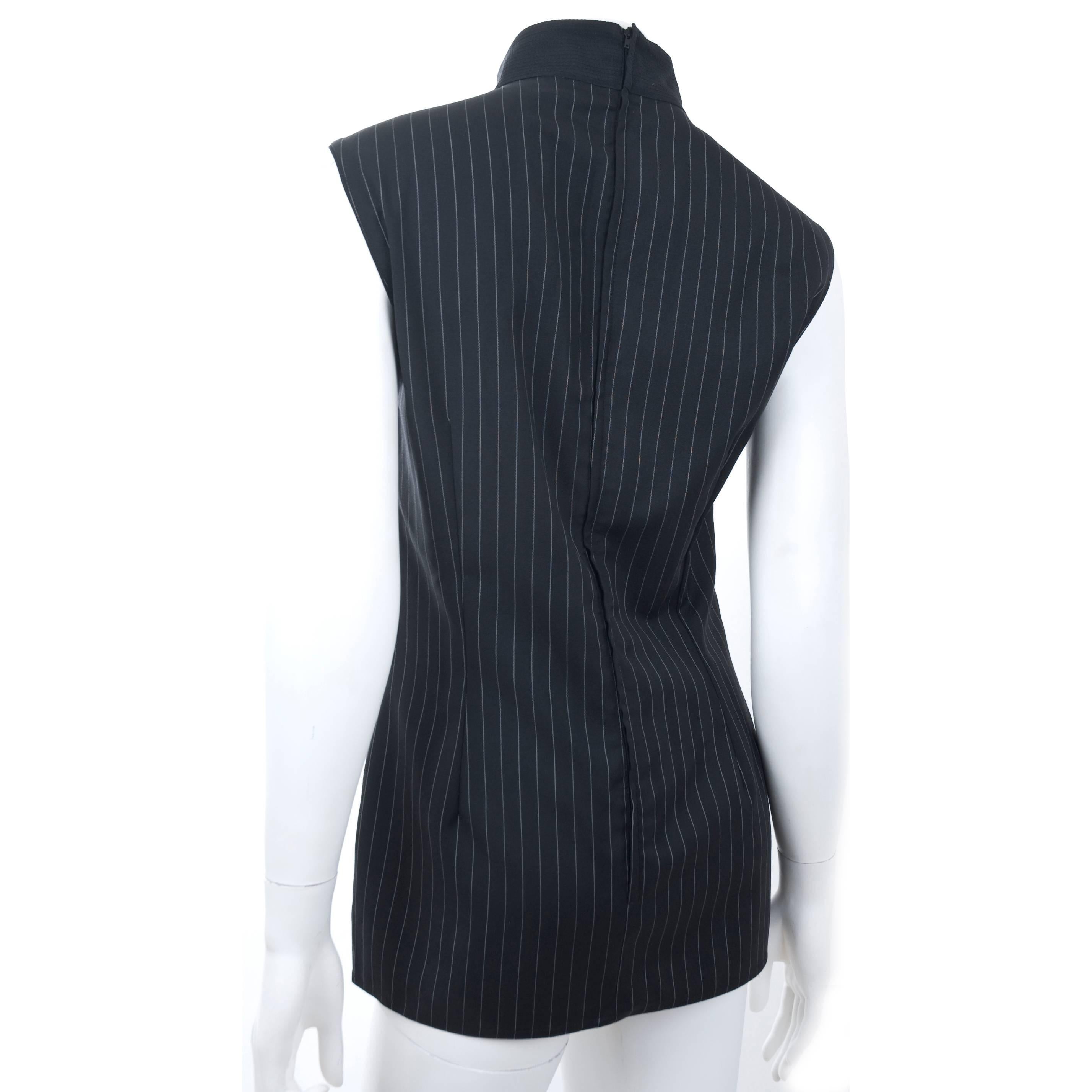 90s Gianni Versace COUTURE Wool & Silk Top in Black & White Stripes For Sale 1