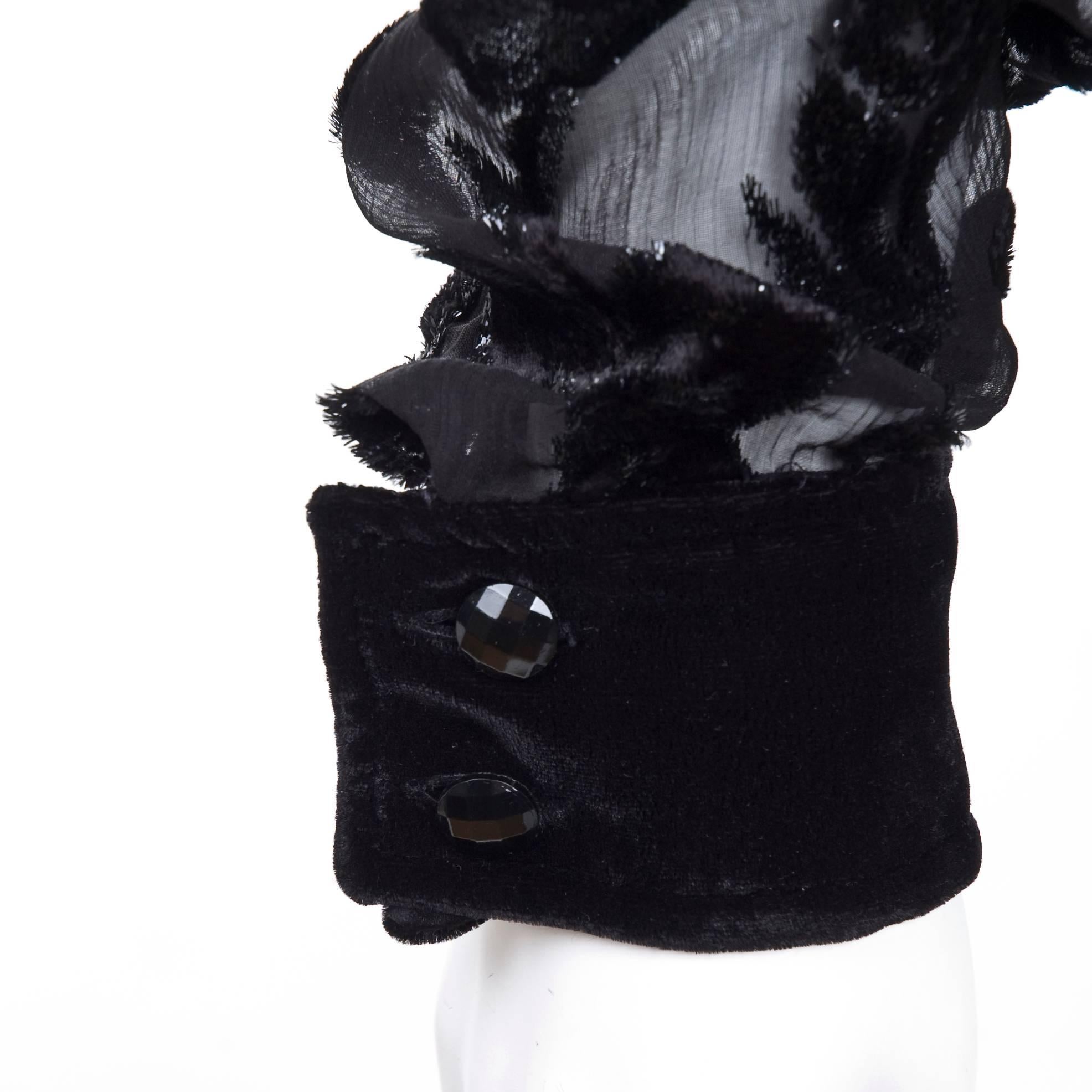 90s Vintage Emanuel UNGARO Black Silk Blouse with Rose Pattern Burnout Velvet  For Sale 2