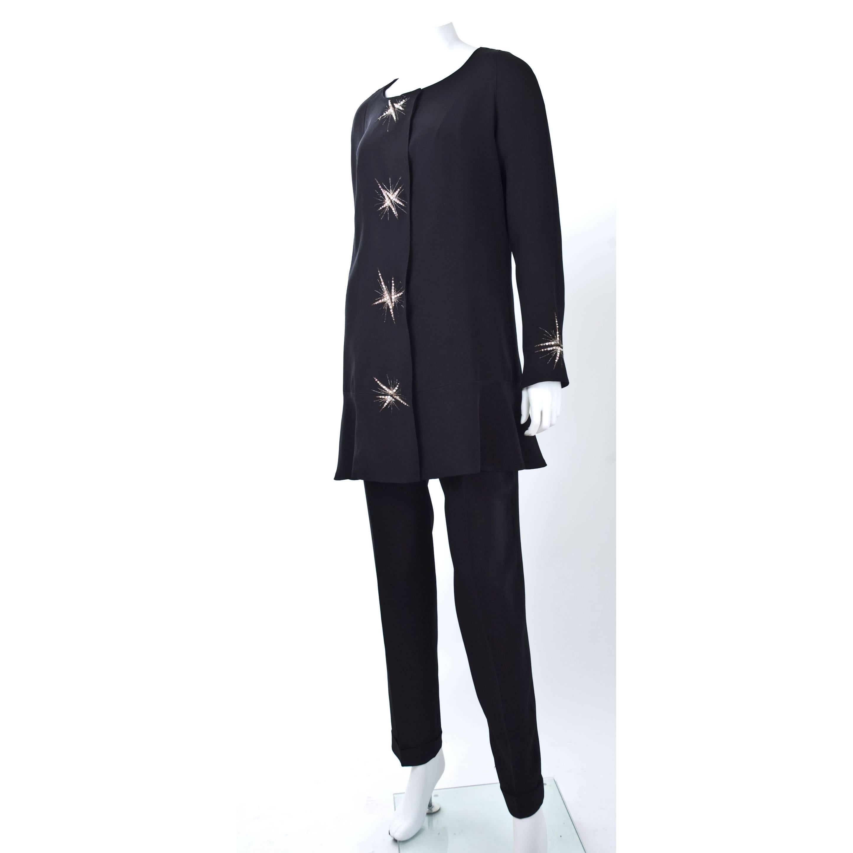 Women's 80s Chloe Black Evening Suit with Star Embroidery For Sale