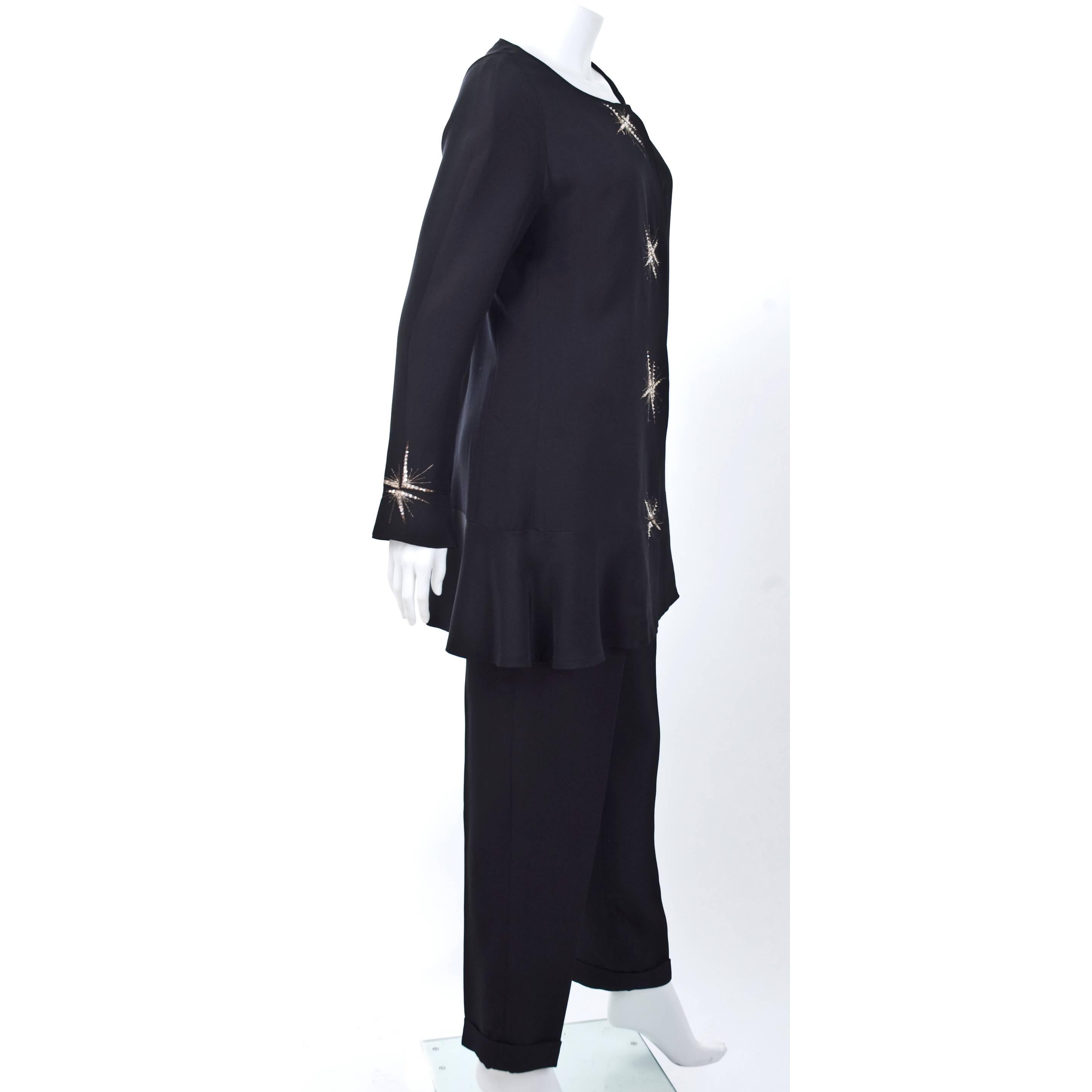 80s Chloe Black Evening Suit with Star Embroidery For Sale 2