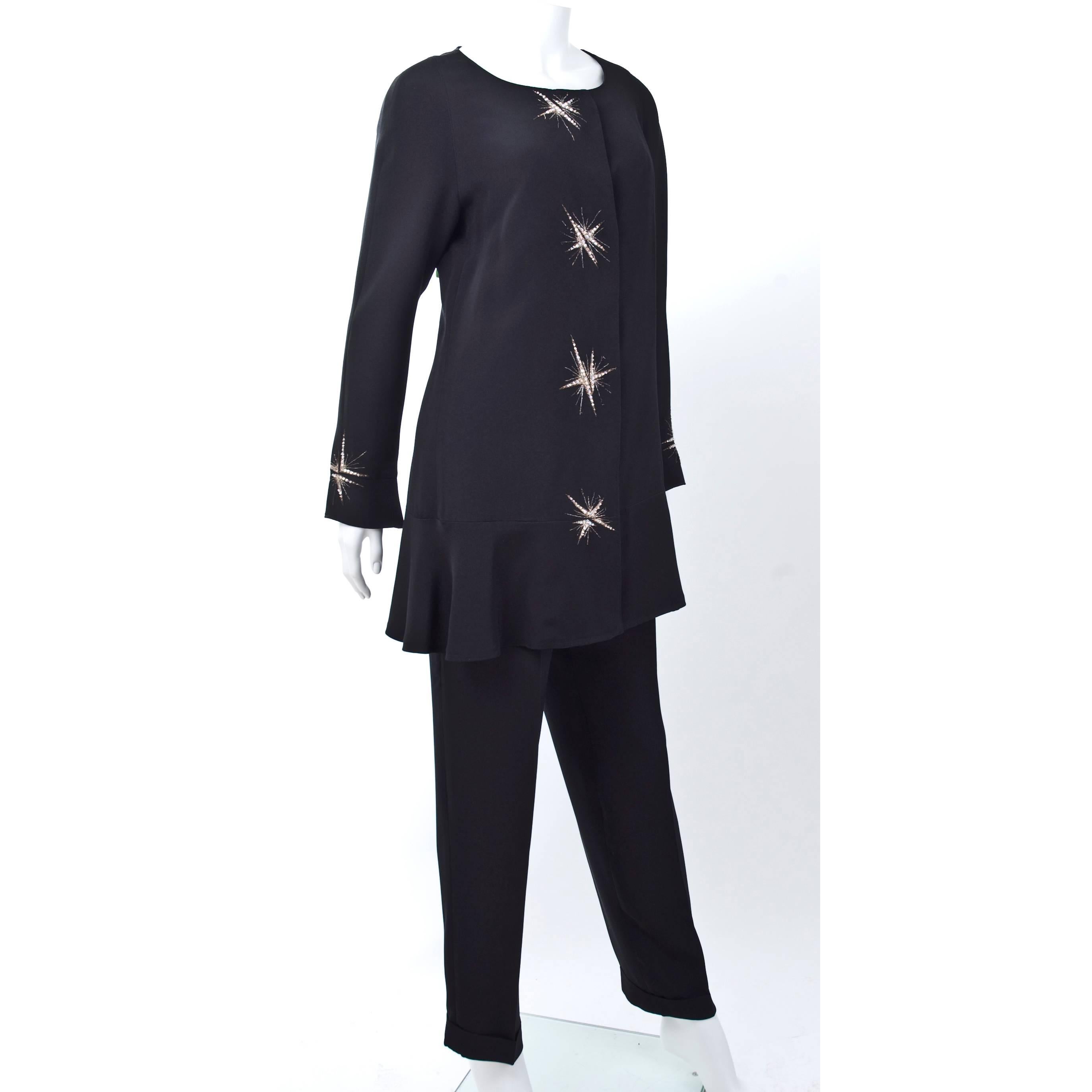 80s Chloe Black Evening Suit with Star Embroidery For Sale 1
