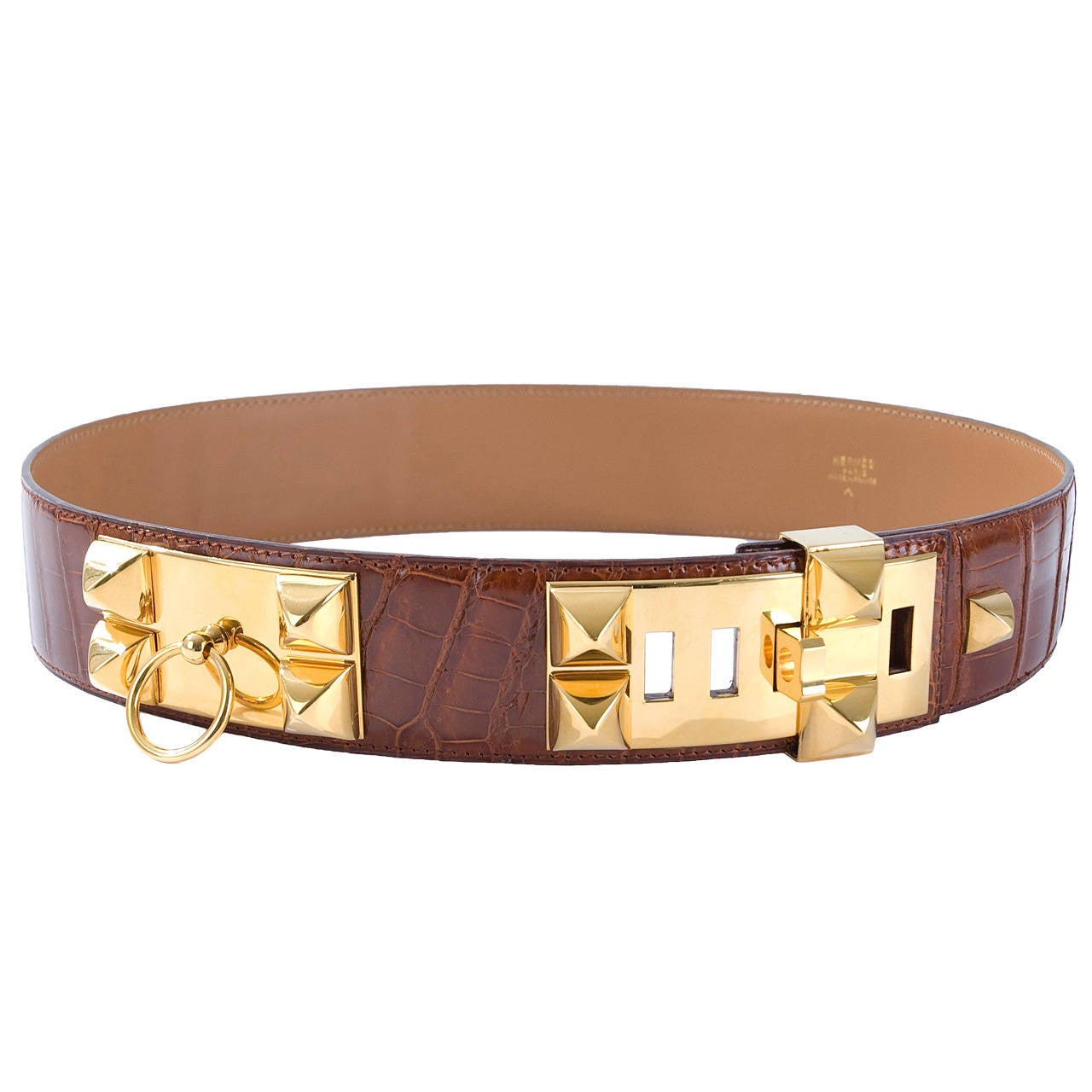 Brown Hermès Collier de Chien Crocodile Belt