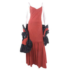 Vintage 80's Red Suede Leather Stravropoulos Evening Dress and Stole