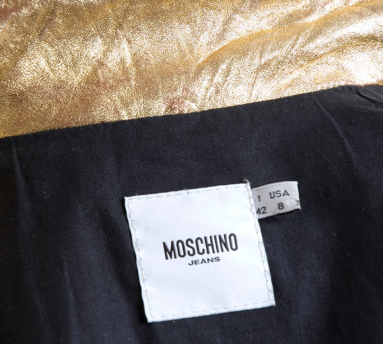 80's  Moschino Jeans Gold Leather Jacket For Sale 1