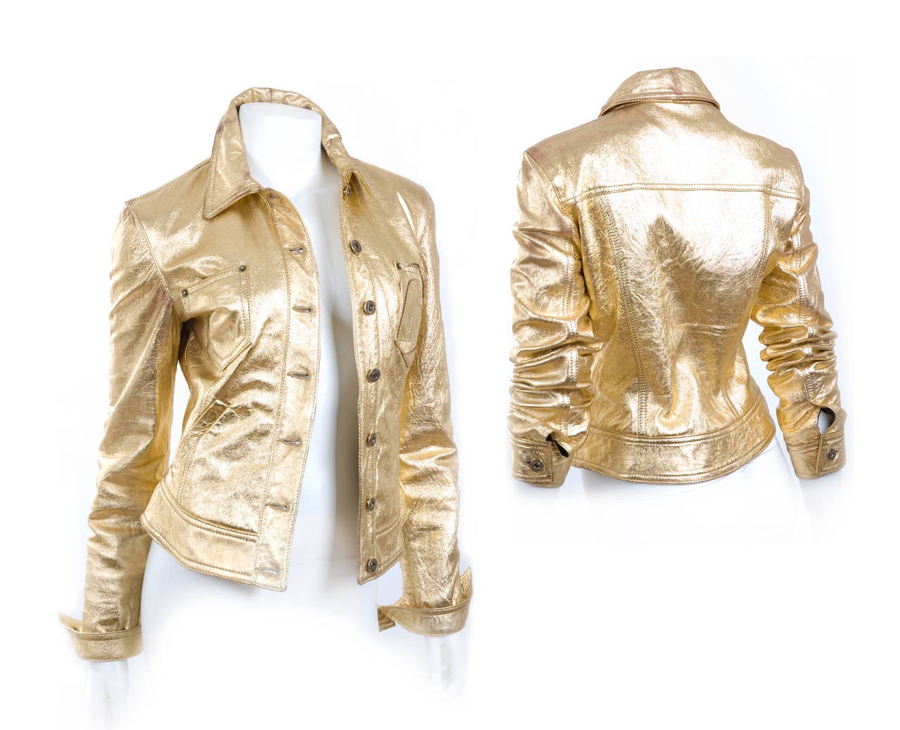 80's  Moschino Jeans Gold Leather Jacket.
Vintage surface with a red undertone. Please see pics.
Excellent condition.
Size IT 42 - US 8

Measurements:
Length 20