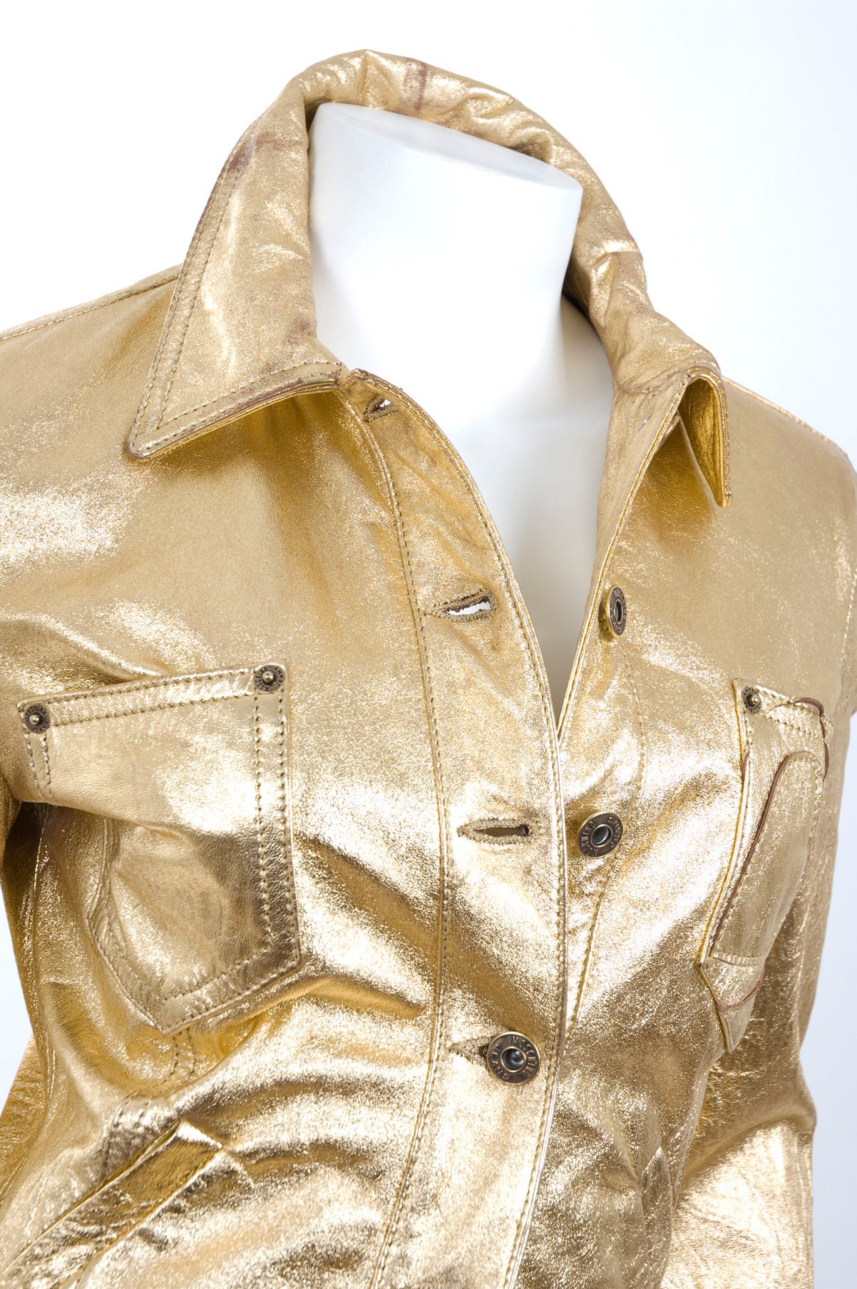 80's  Moschino Jeans Gold Leather Jacket In Excellent Condition For Sale In Hamburg, Deutschland