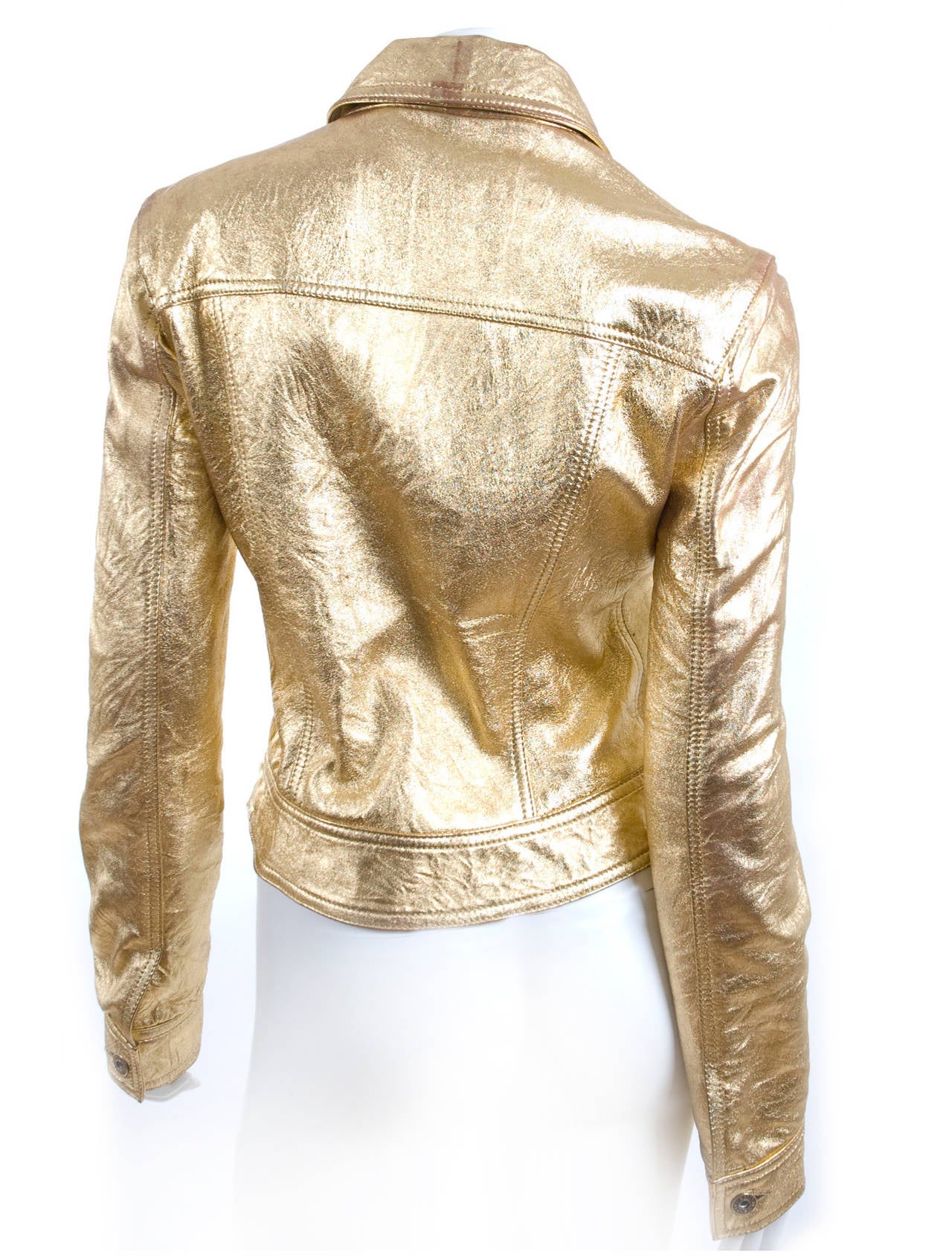 Women's 80's  Moschino Jeans Gold Leather Jacket For Sale