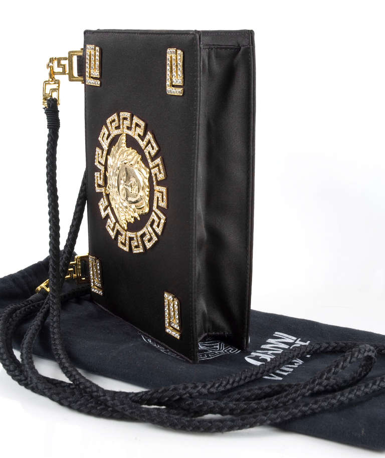 1992s Gianni Versace Couture Black Satin Evening Purse. For Sale 3