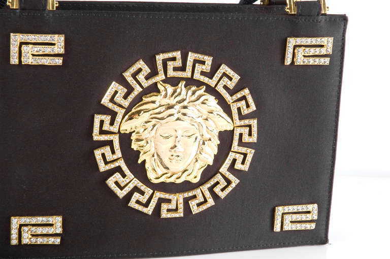1992s Gianni Versace Couture Black Satin Evening Purse. For Sale 1