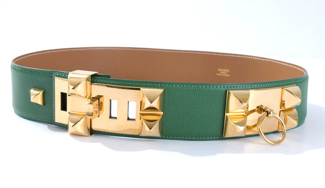 Green Hermès Collier de Chien Leather belt In Excellent Condition For Sale In Hamburg, Deutschland