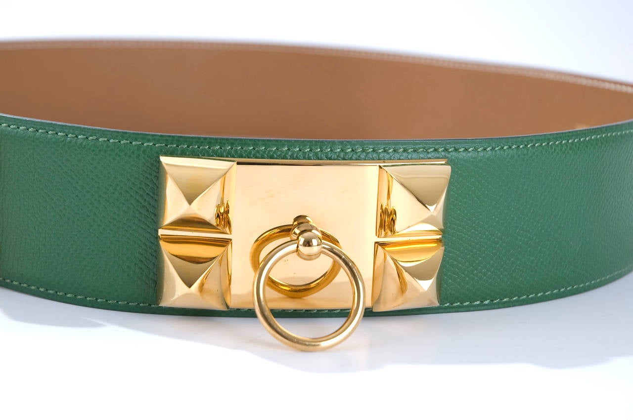 Brown Green Hermès Collier de Chien Leather belt For Sale