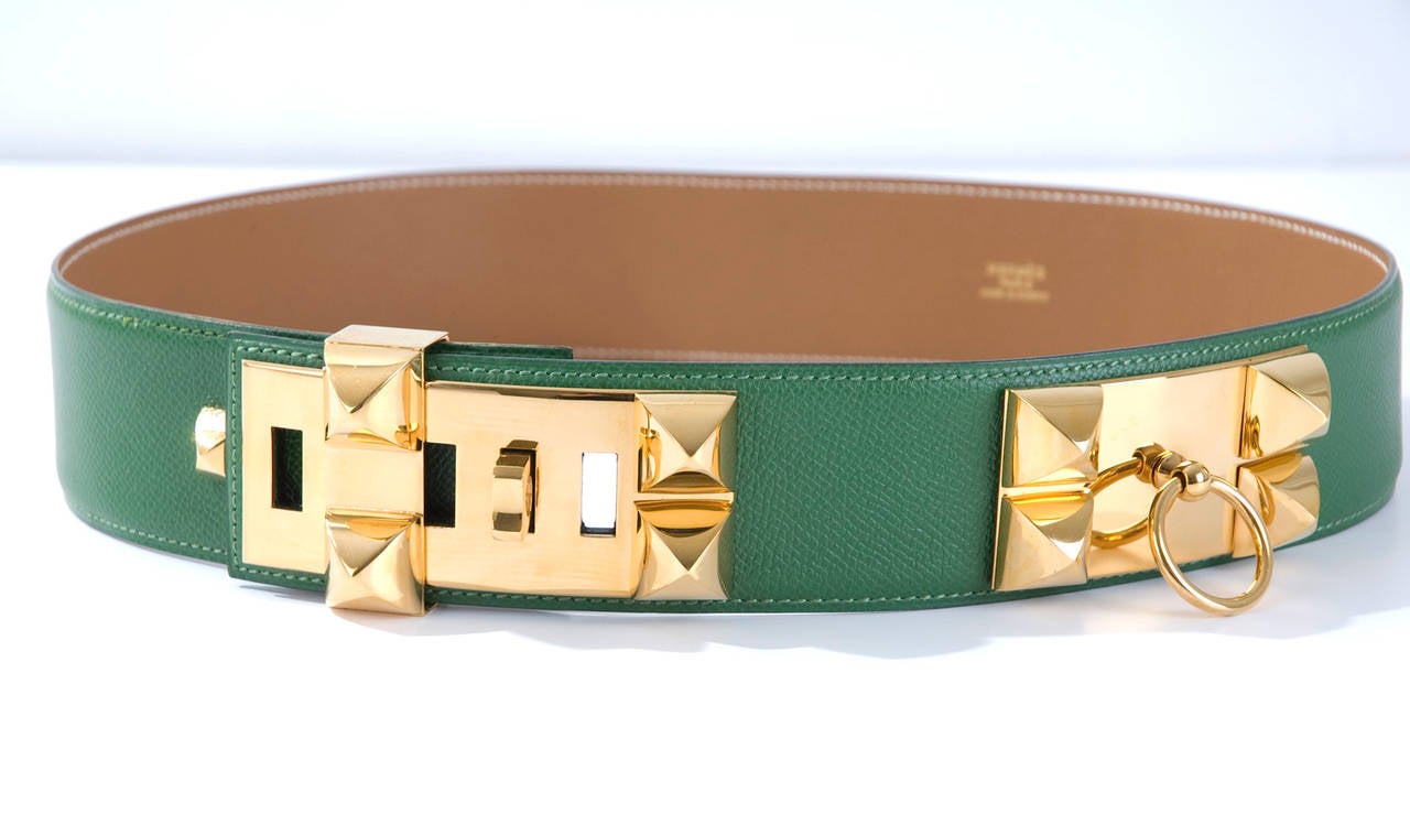 Green Hermès Collier de Chien Leather belt For Sale 4