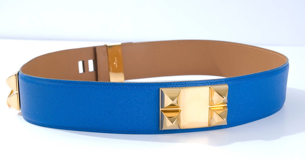Women's Blue Hermès Collier de Chien Leather Belt For Sale